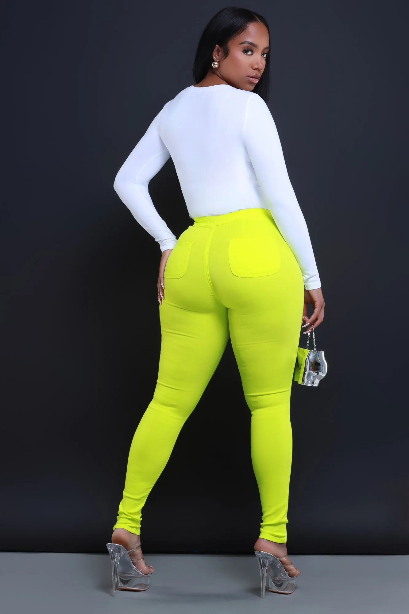 $15.99 Super Swank High Waist Stretchy Jeans - Neon Yellow