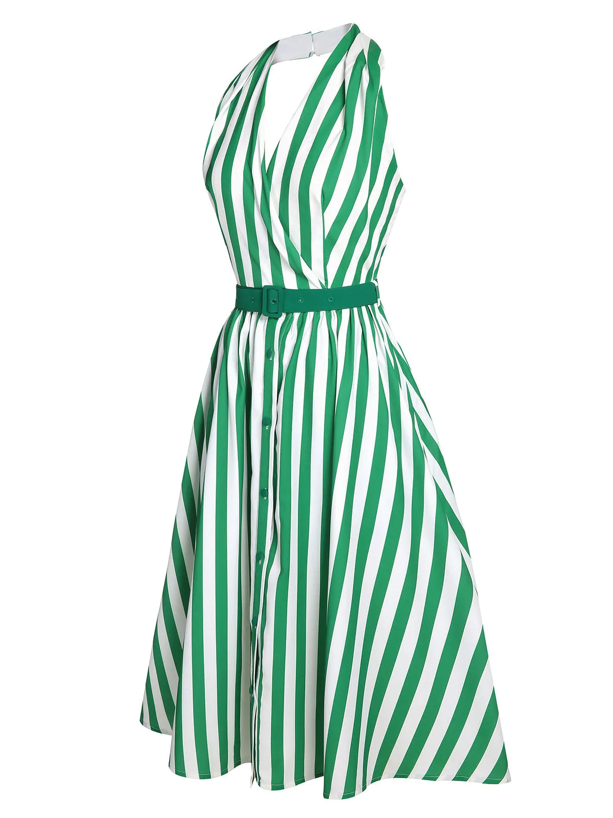 2PCS Green 1950s Stripes Romper & Umbrella Skirt