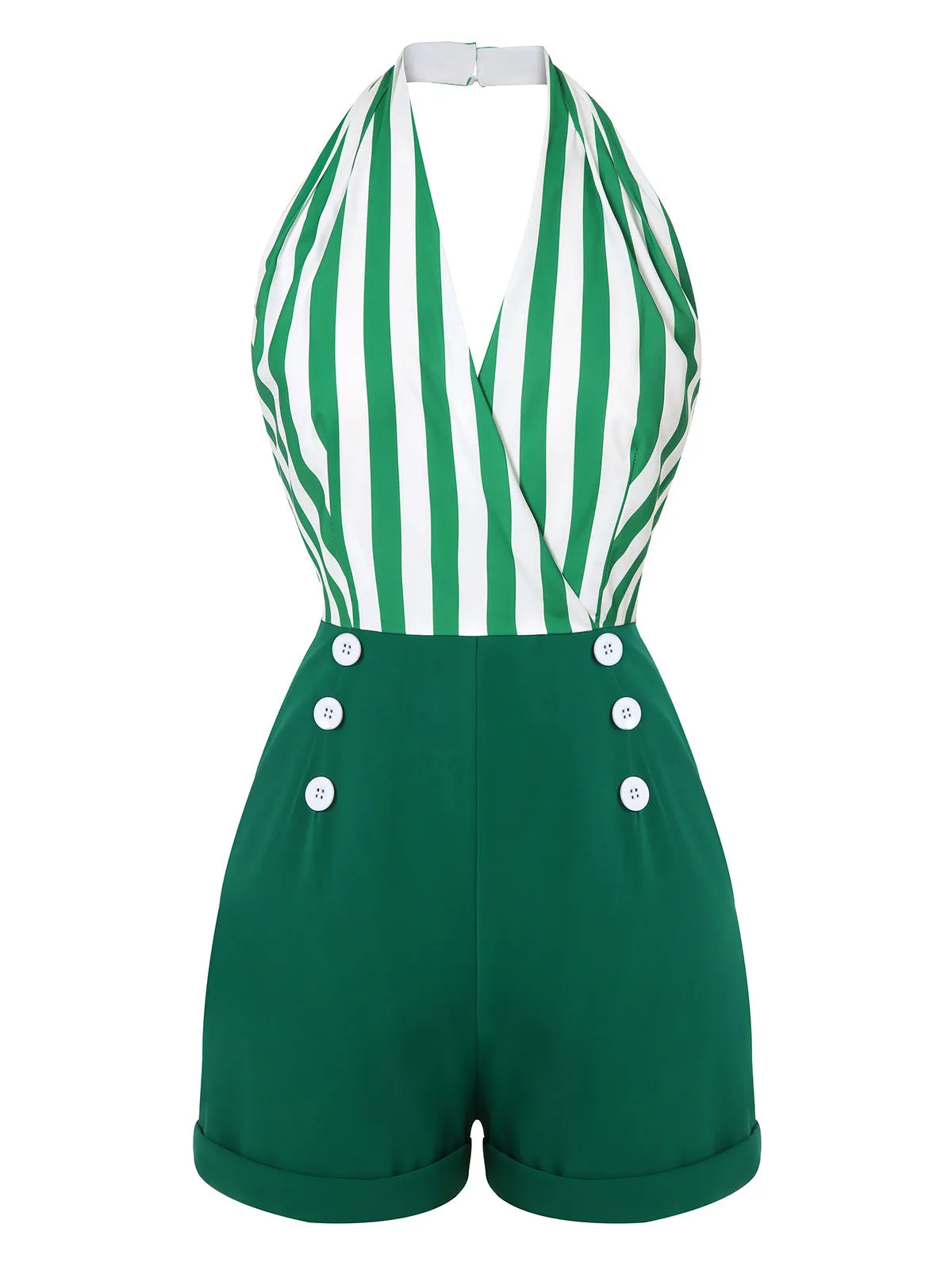 2PCS Green 1950s Stripes Romper & Umbrella Skirt