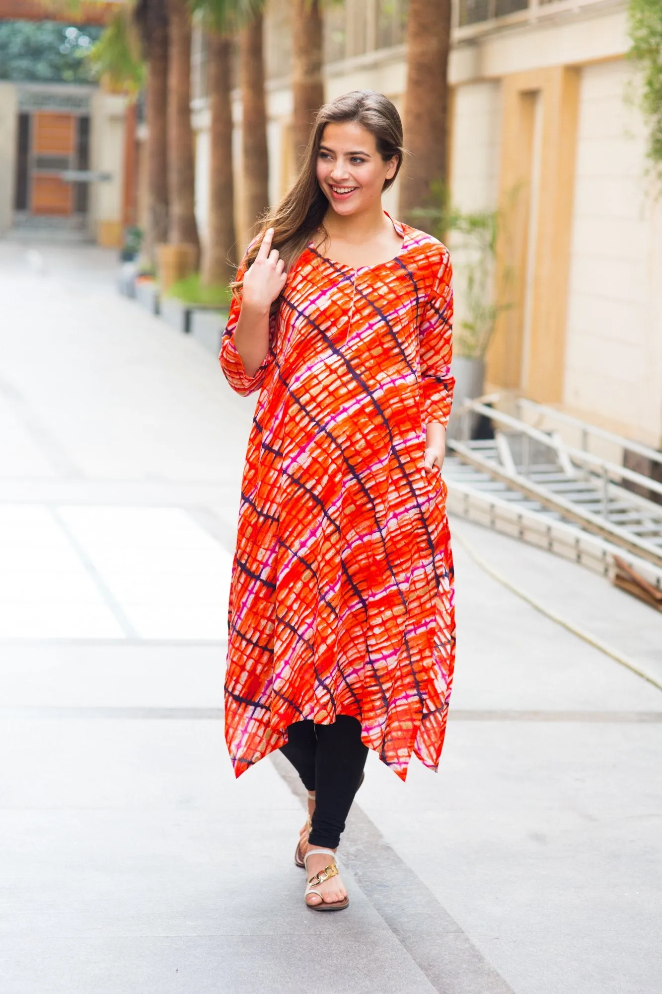 Abstract Saffron Cotton Maternity & Nursing Kurta