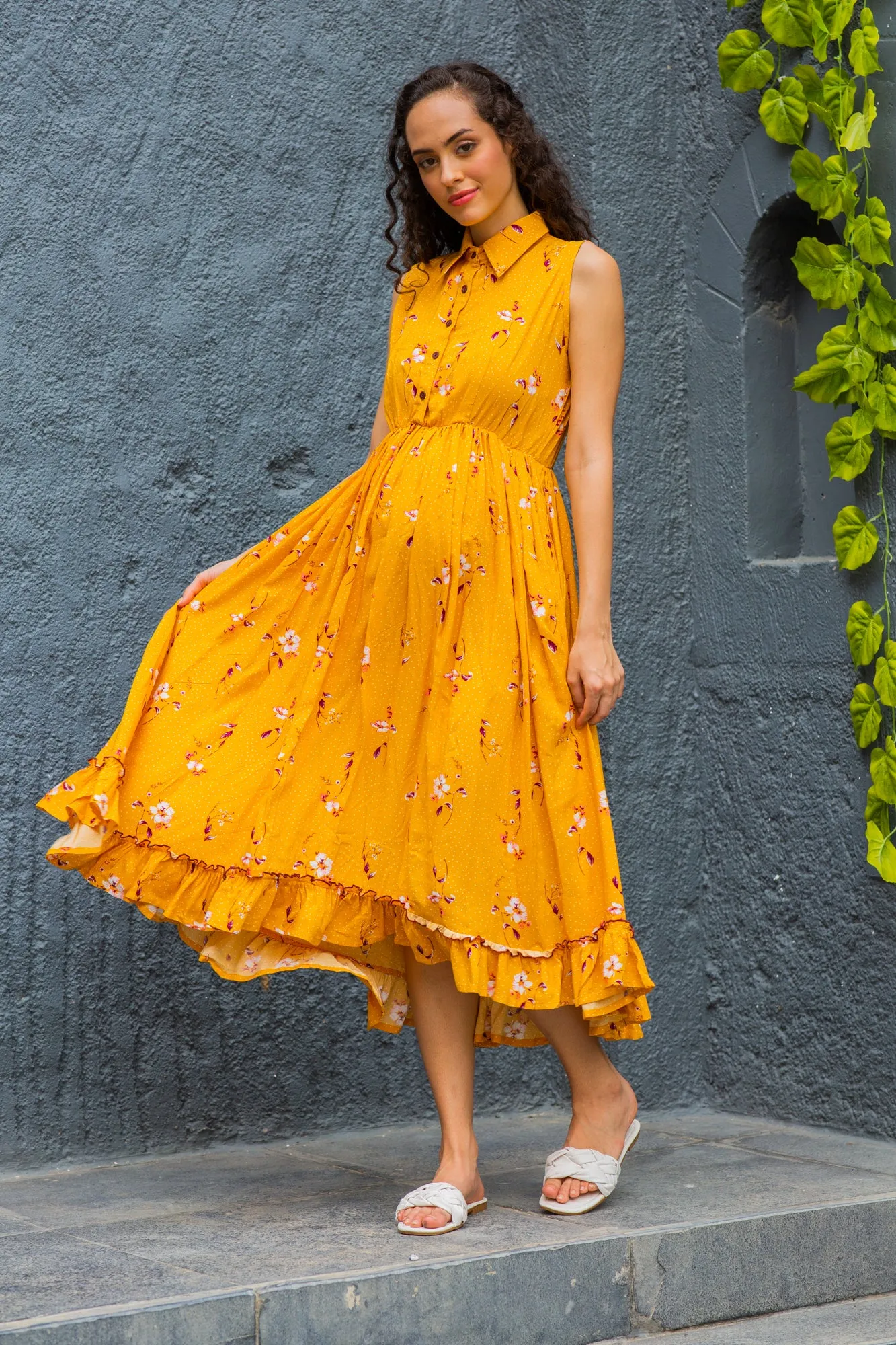 Adorable Marigold Maternity & Nursing Frill Dress