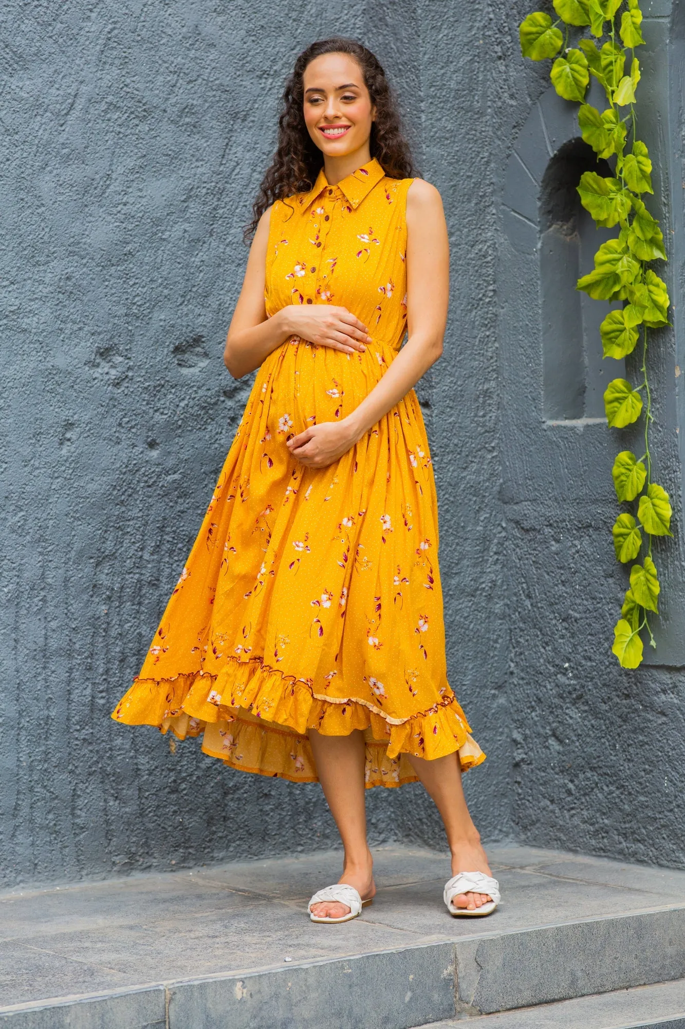 Adorable Marigold Maternity & Nursing Frill Dress