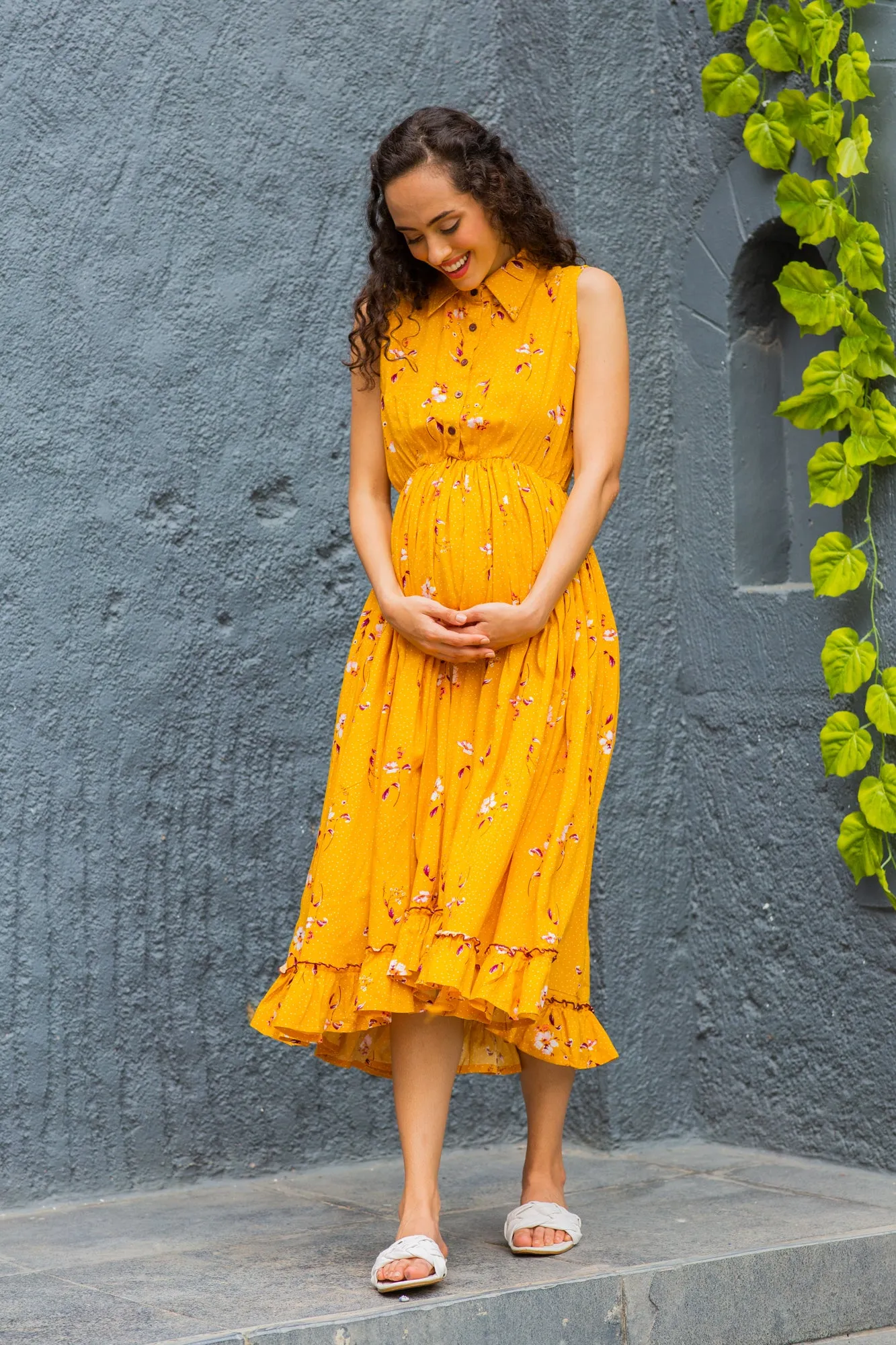 Adorable Marigold Maternity & Nursing Frill Dress