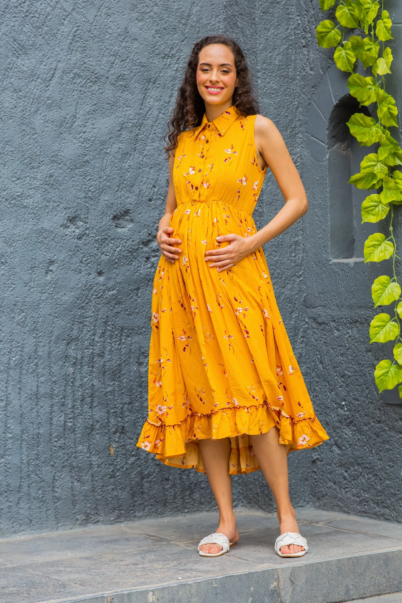 Adorable Marigold Maternity & Nursing Frill Dress