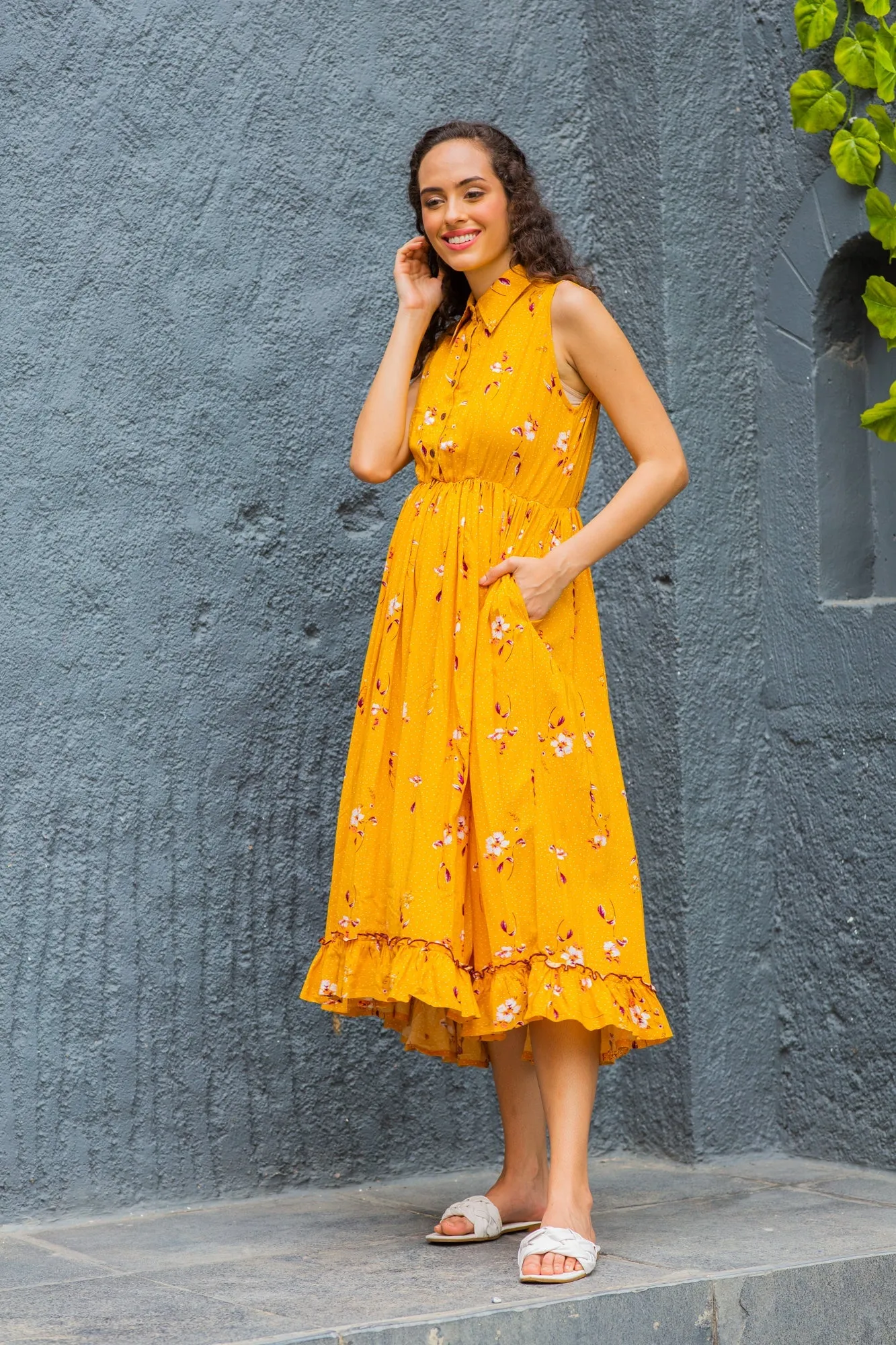 Adorable Marigold Maternity & Nursing Frill Dress