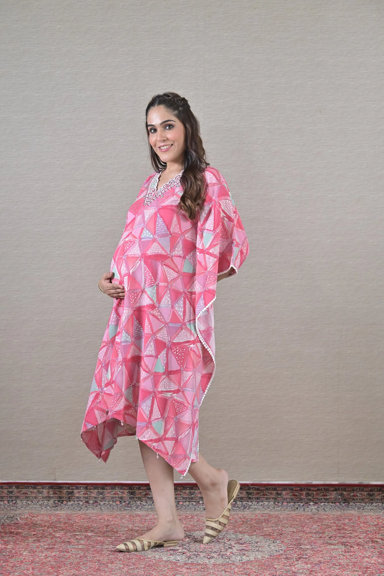 Adorn Pink Maternity & Nursing Kaftan (100% Cotton)