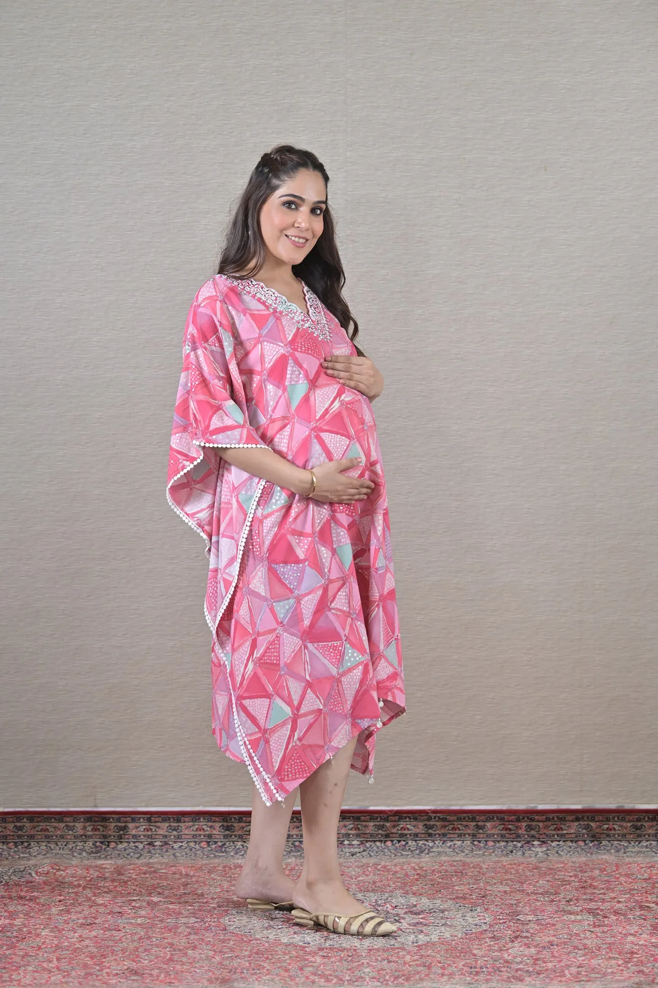 Adorn Pink Maternity & Nursing Kaftan (100% Cotton)