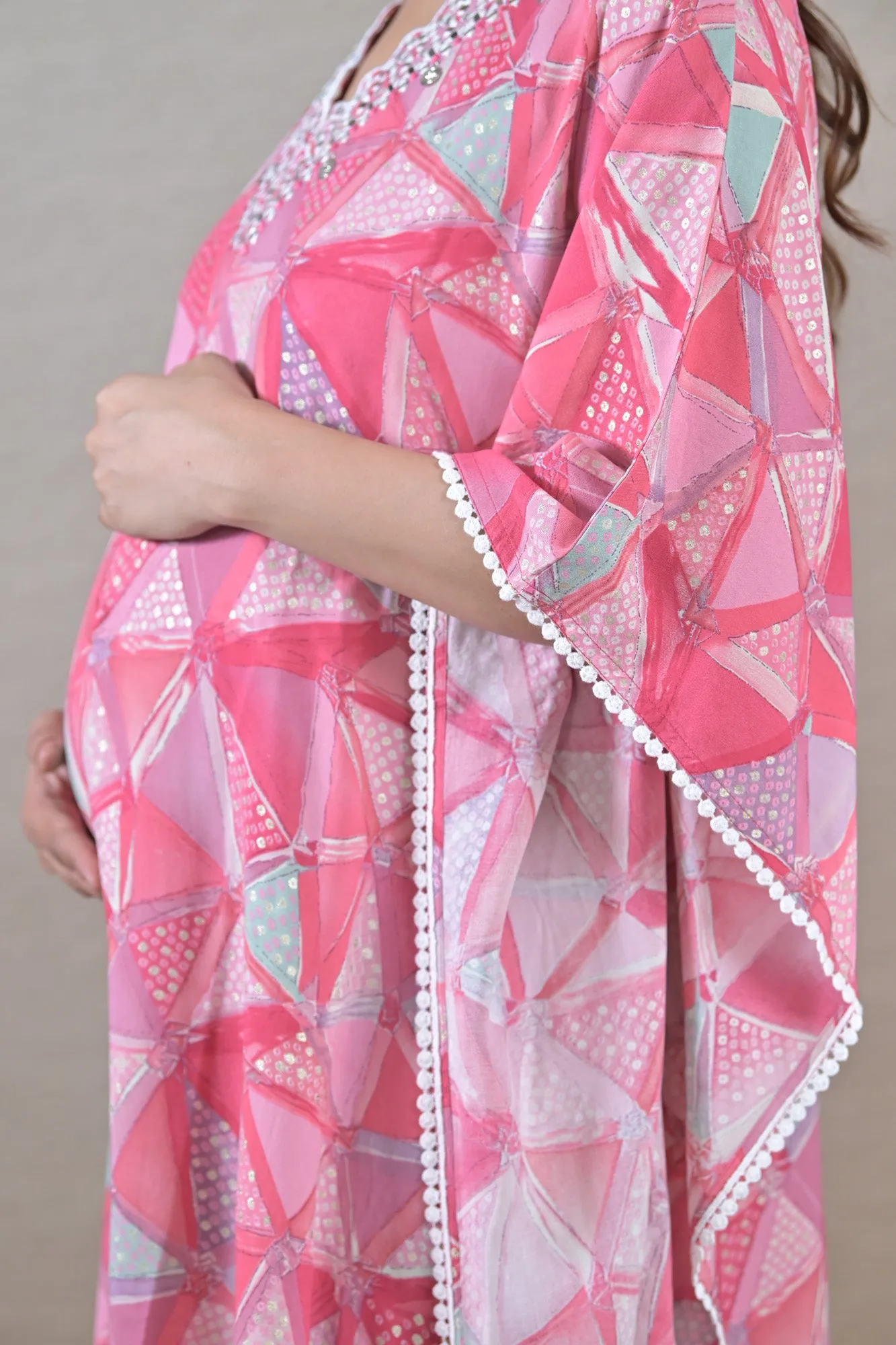 Adorn Pink Maternity & Nursing Kaftan (100% Cotton)