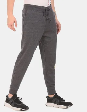 Aeropostale Men Charcoal Mid Rise Brand Print Joggers