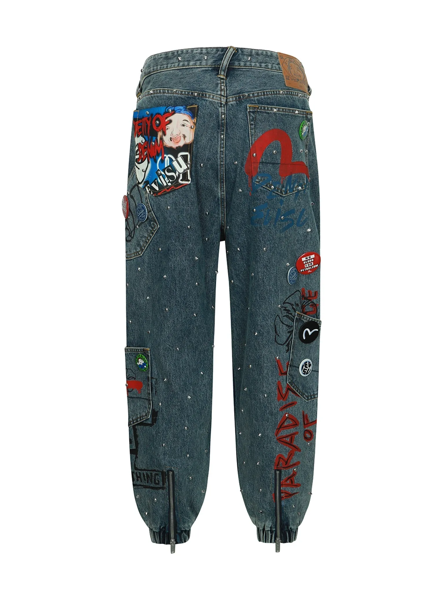 Allover Studs and Pins Loose Fit Denim Joggers