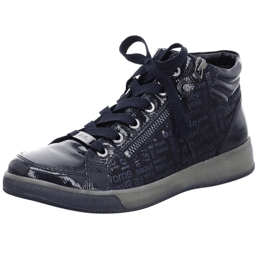 Ara ROM High-Top Metallic Writing Trainers in Navy