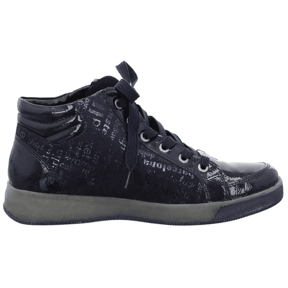 Ara ROM High-Top Metallic Writing Trainers in Navy