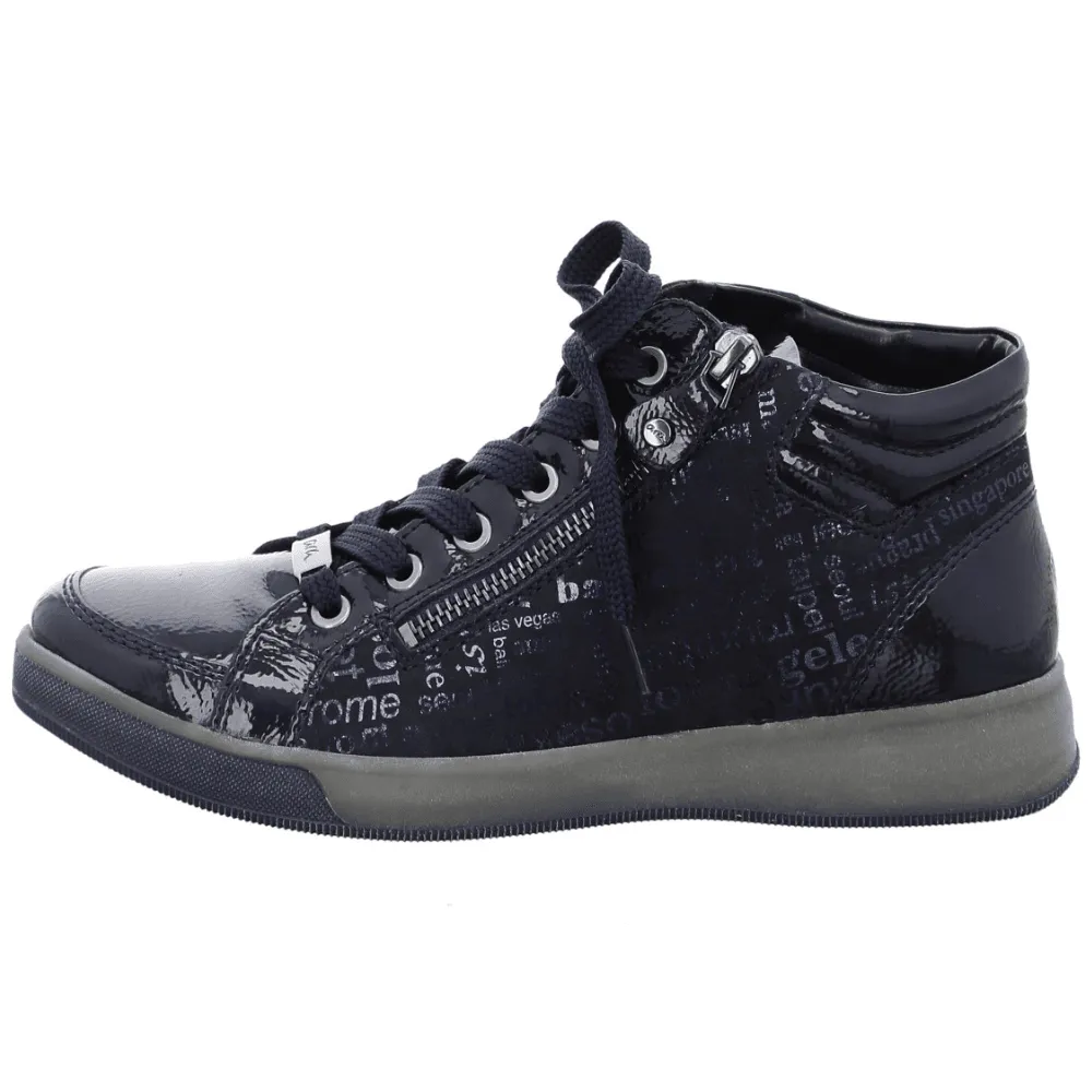 Ara ROM High-Top Metallic Writing Trainers in Navy