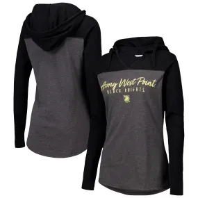 Army Black Knights Women's Heather Charcoal Knockout Color Block Hoodie V-Neck Long Sleeve T-Shirt