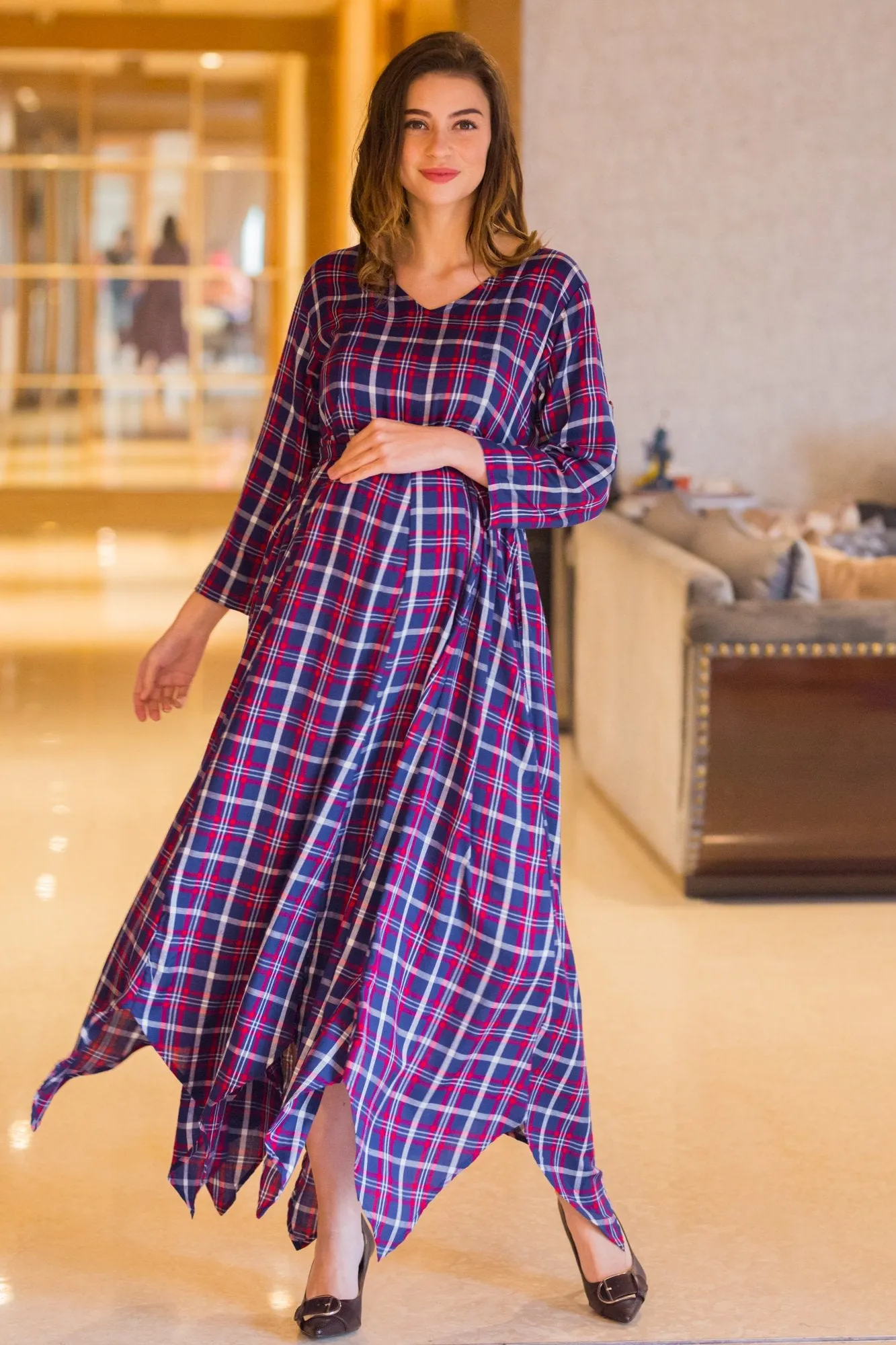 Aztec Plaid Maternity & Nursing Maxi