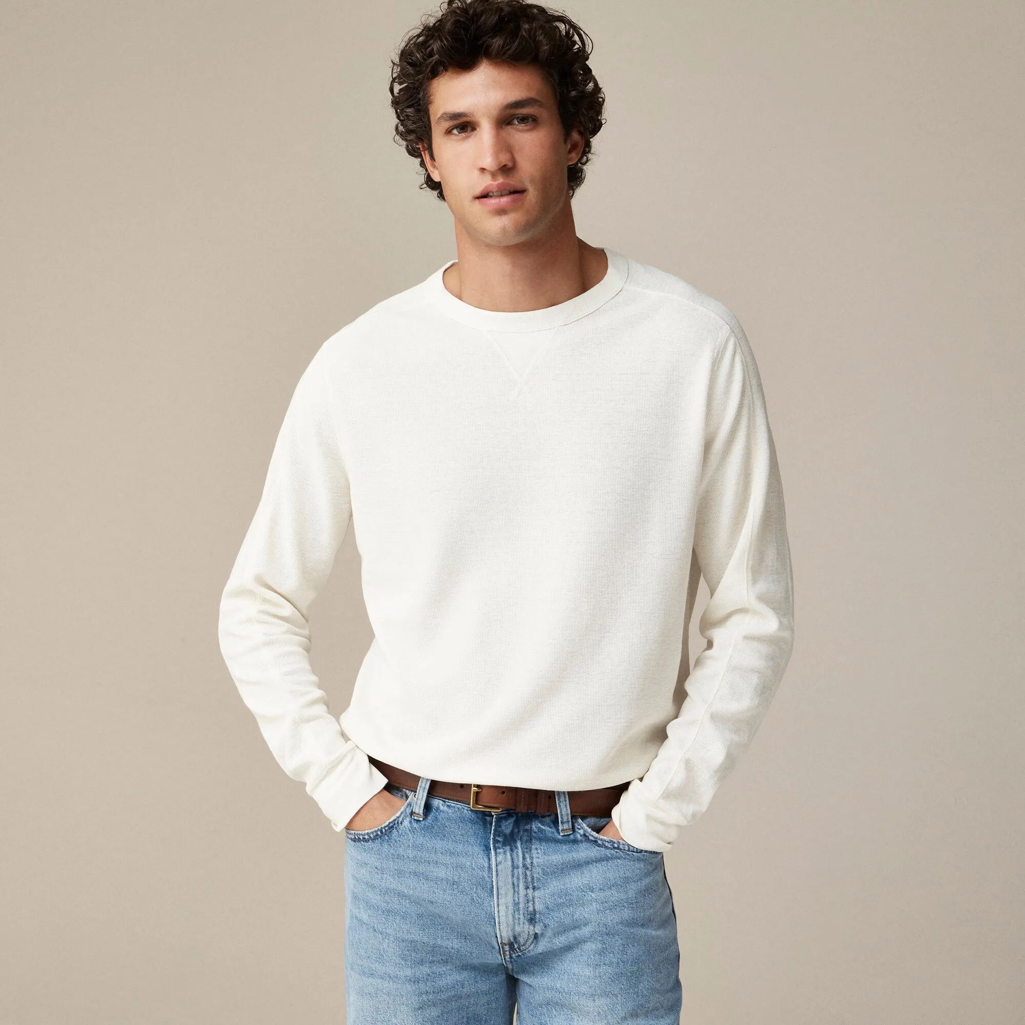 Beach thermal crewneck in linen-cotton blend