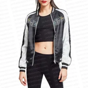 Becky G New York Black and White Varsity Satin Jacket