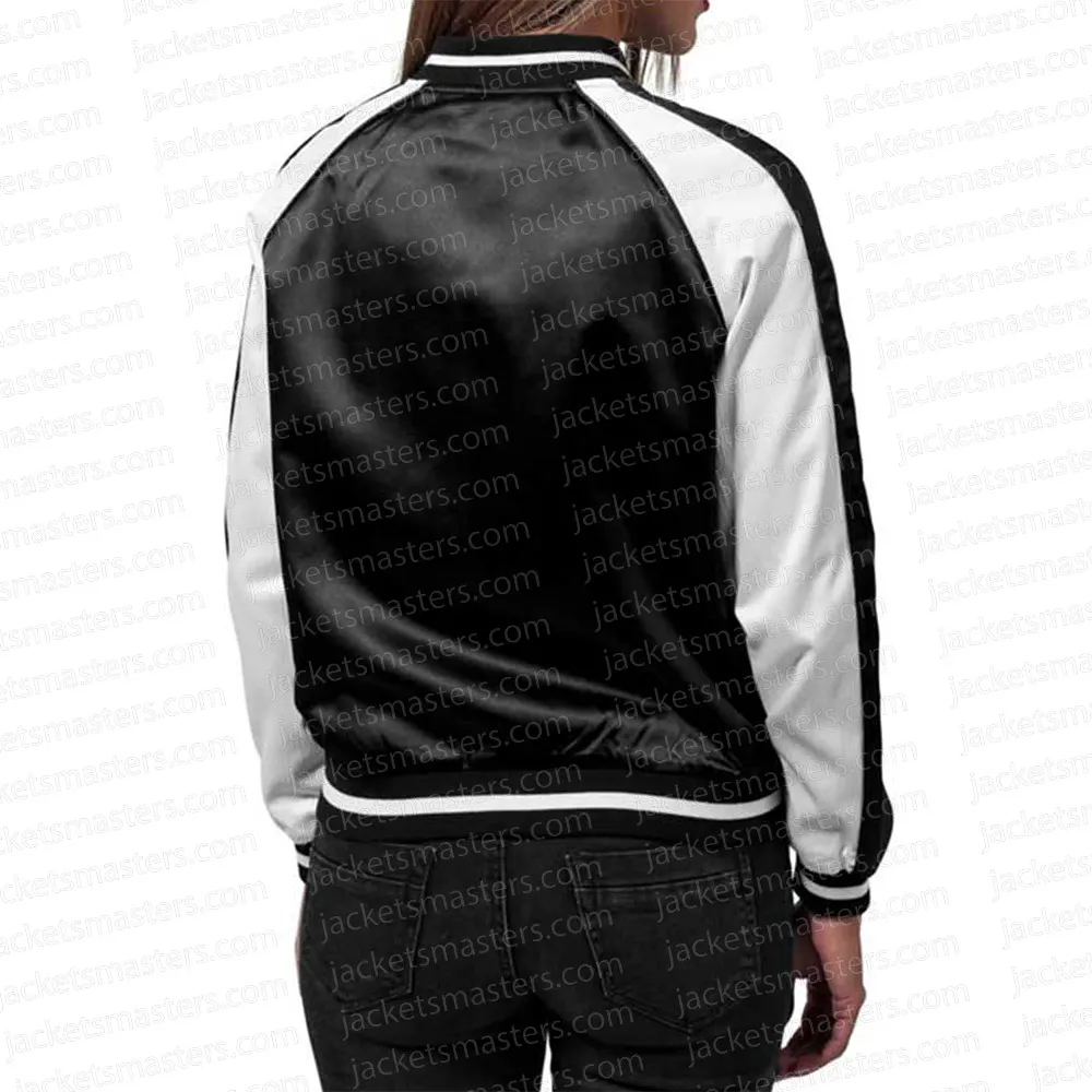 Becky G New York Black and White Varsity Satin Jacket