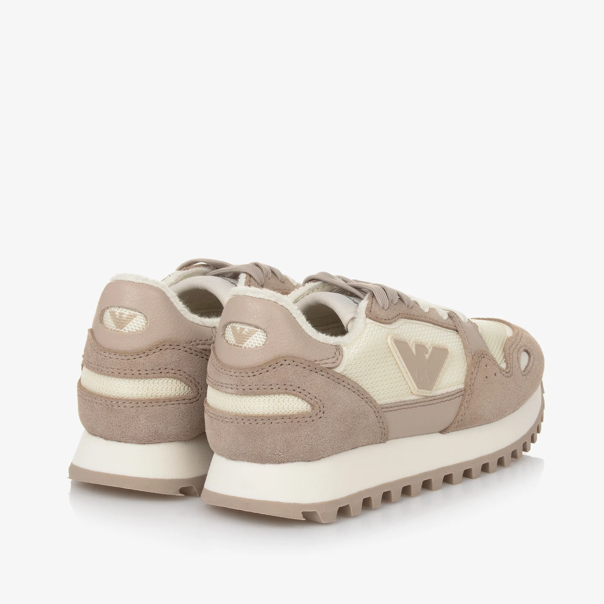 Beige Leather & Ivory Mesh Trainers