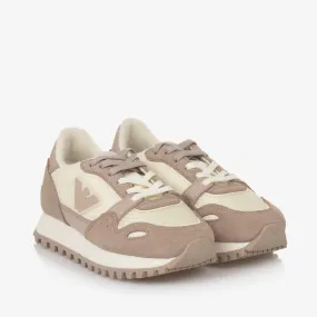 Beige Leather & Ivory Mesh Trainers