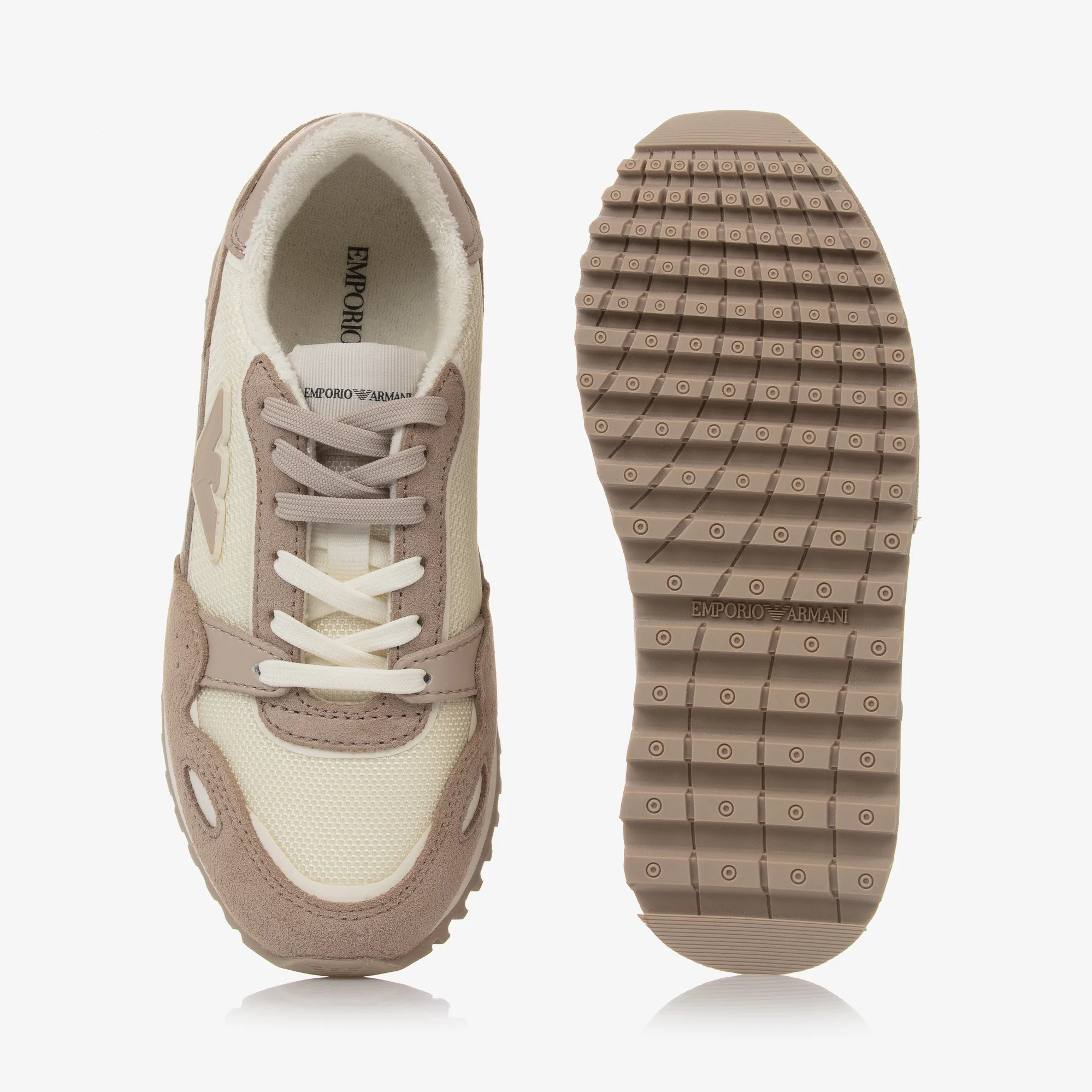 Beige Leather & Ivory Mesh Trainers