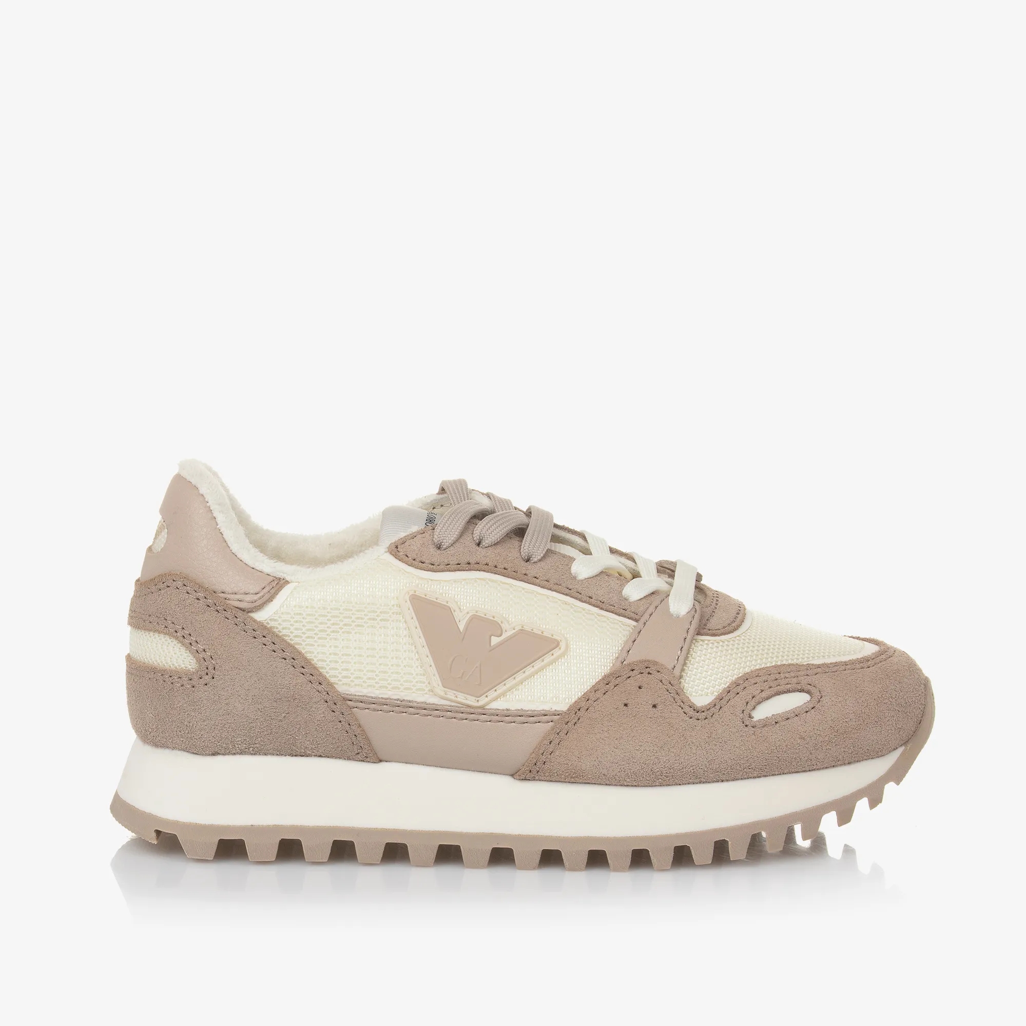 Beige Leather & Ivory Mesh Trainers