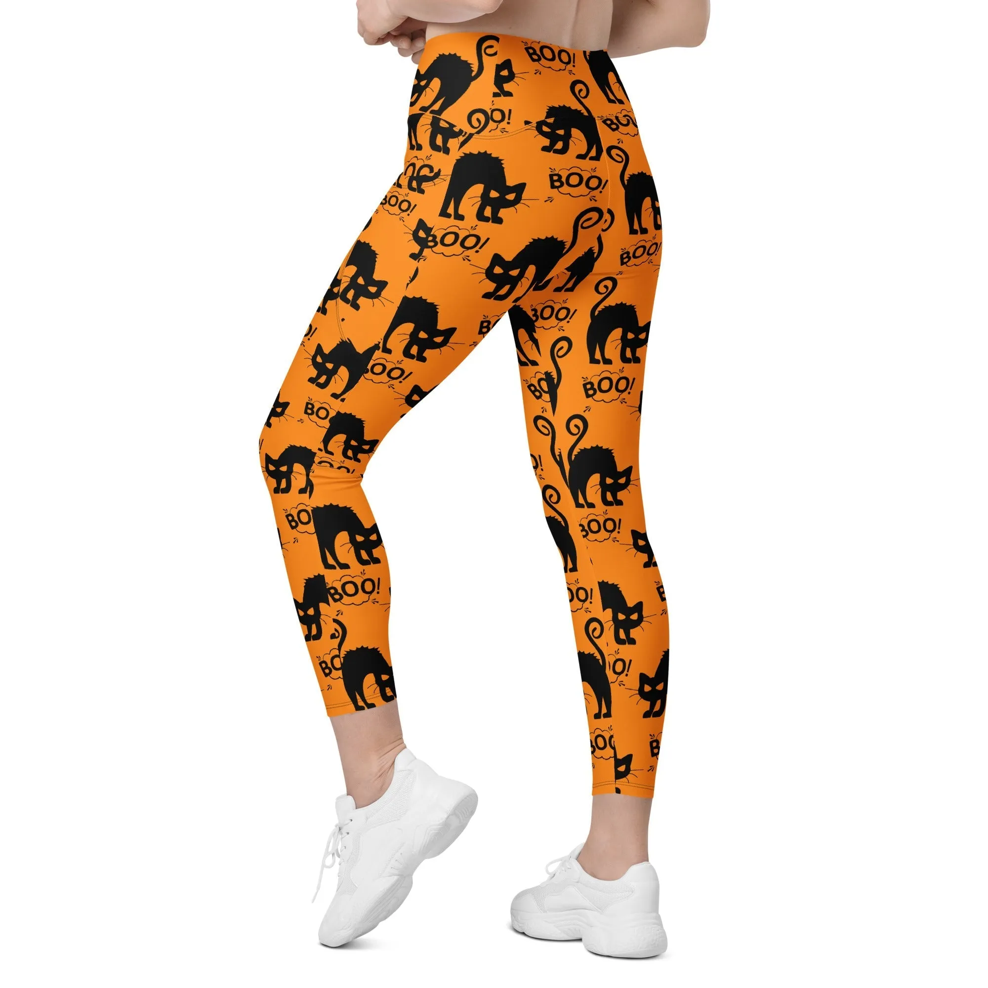 Black Kitty Halloween Leggings With Pockets