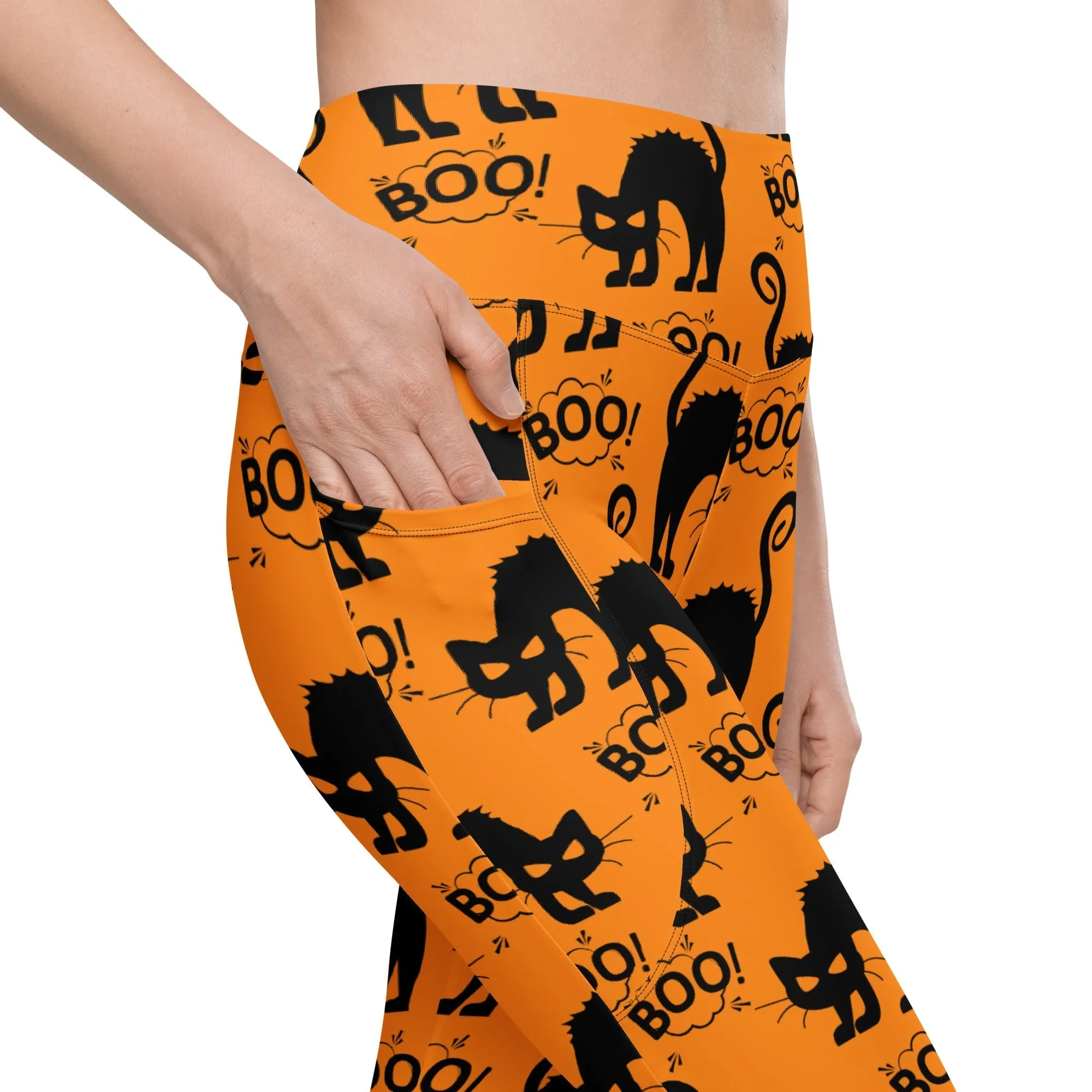 Black Kitty Halloween Leggings With Pockets