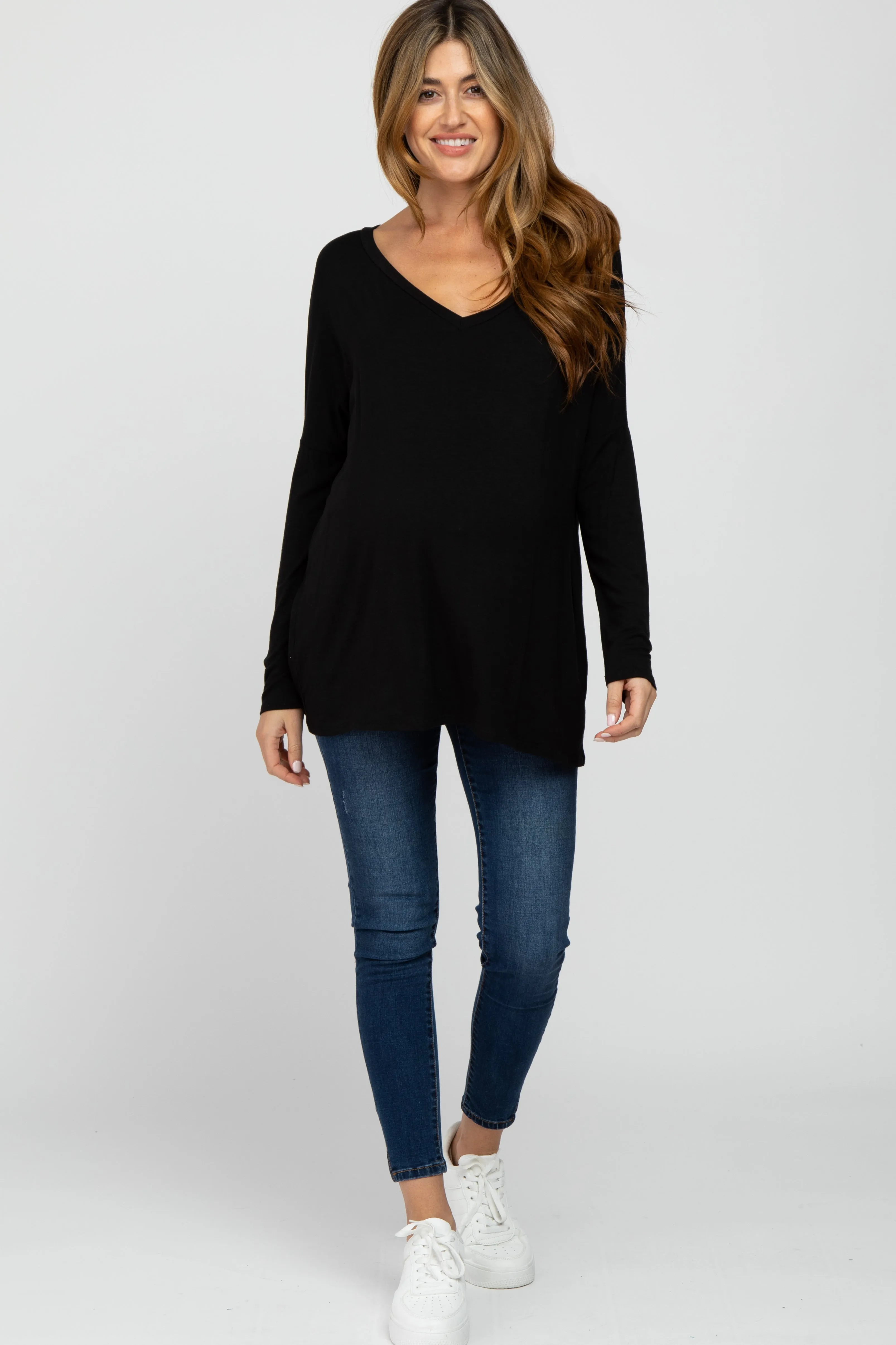 Black V-Neck Maternity Top