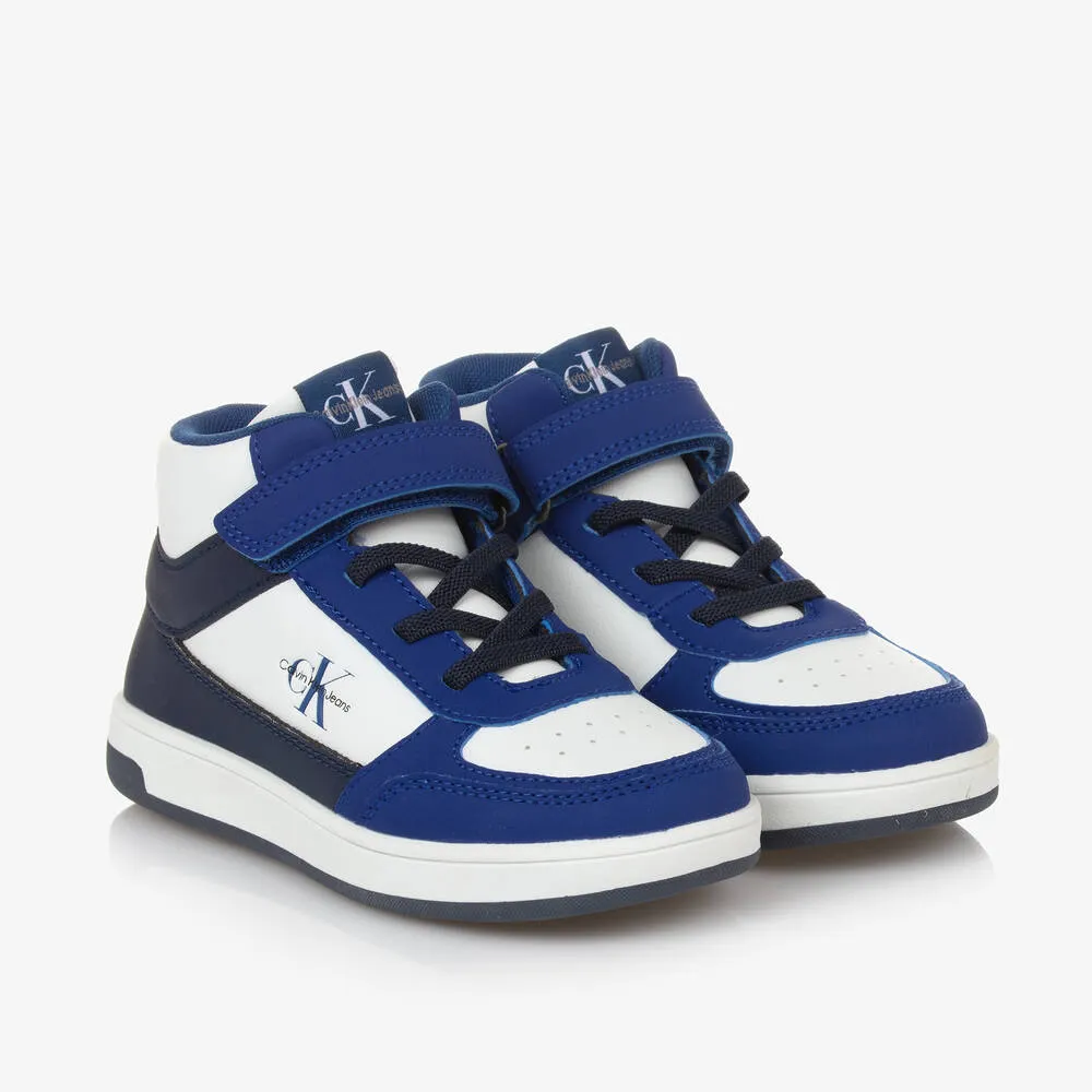 Blue & White Faux Leather High-Top Trainers