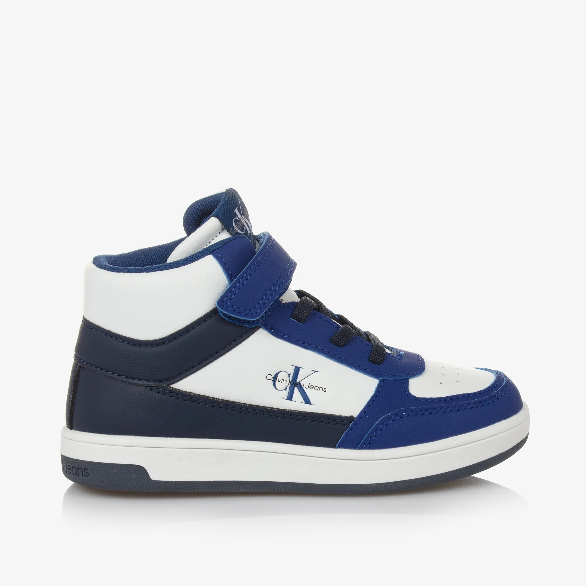 Blue & White Faux Leather High-Top Trainers