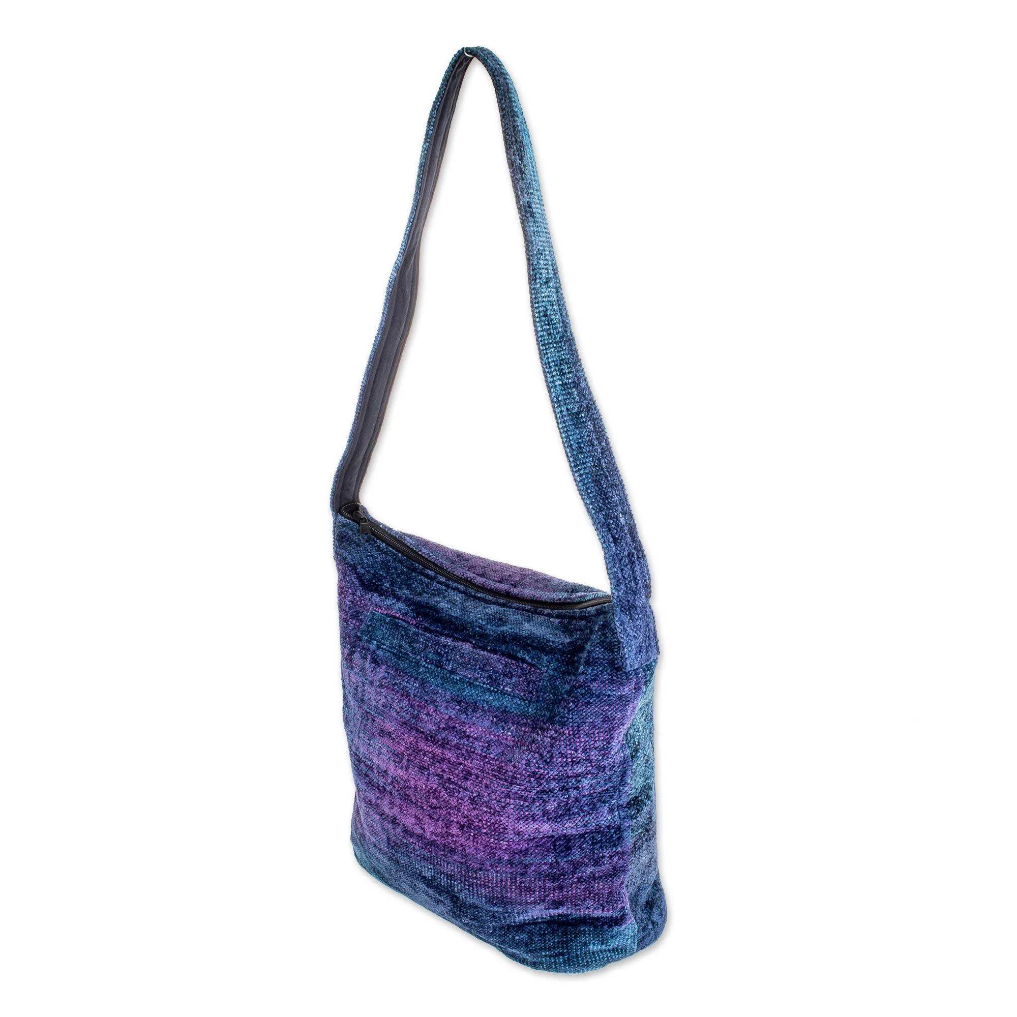 Blue Bamboo Chenille Shoulder Bag