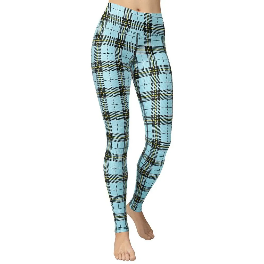 Blue Plaid Print Yoga Leggings