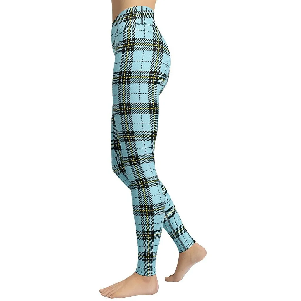 Blue Plaid Print Yoga Leggings