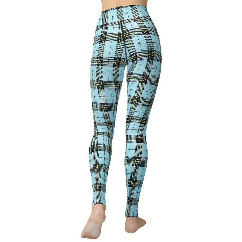 Blue Plaid Print Yoga Leggings