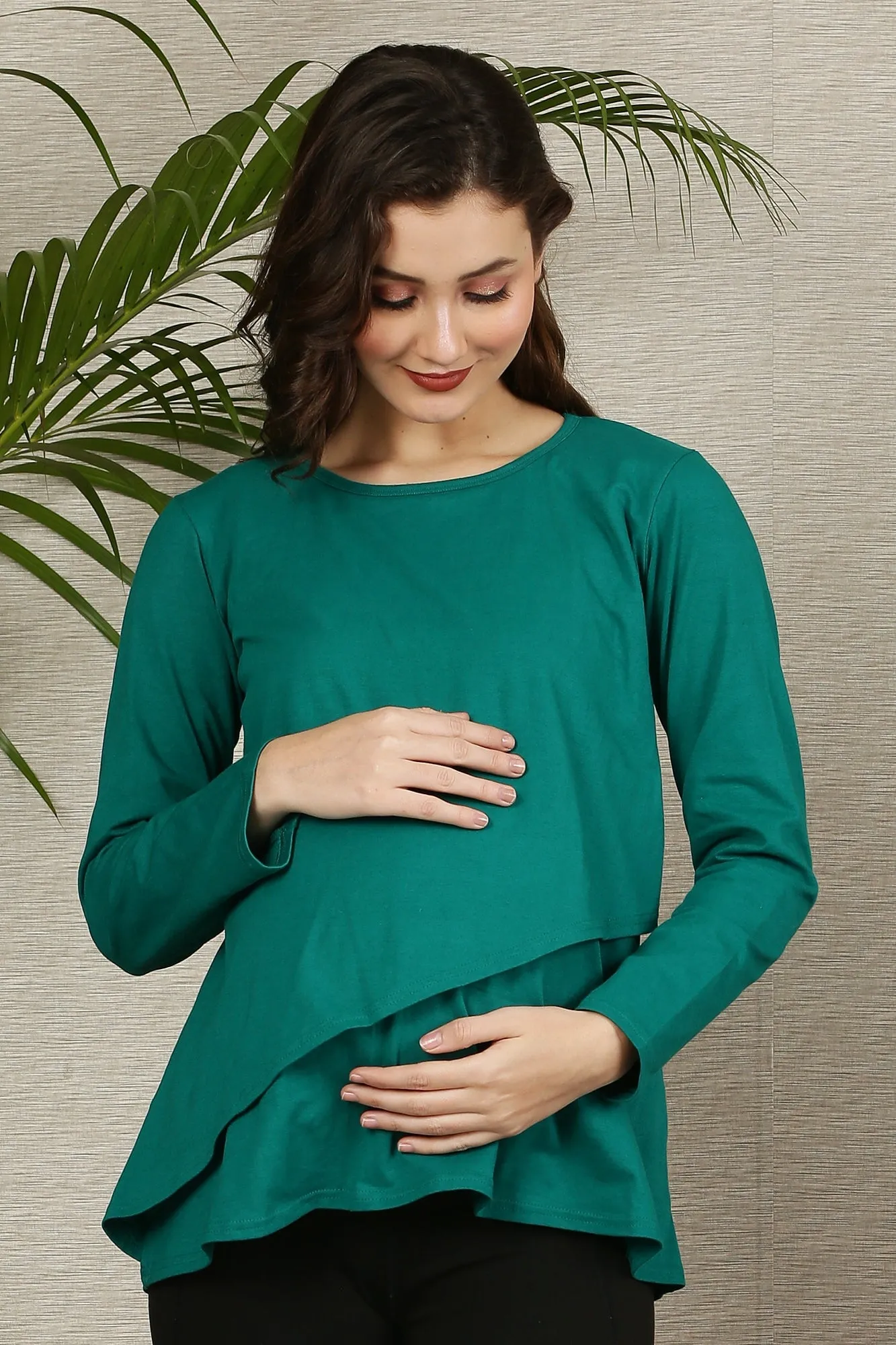 Bottle Green Maternity & Nursing Flap Top