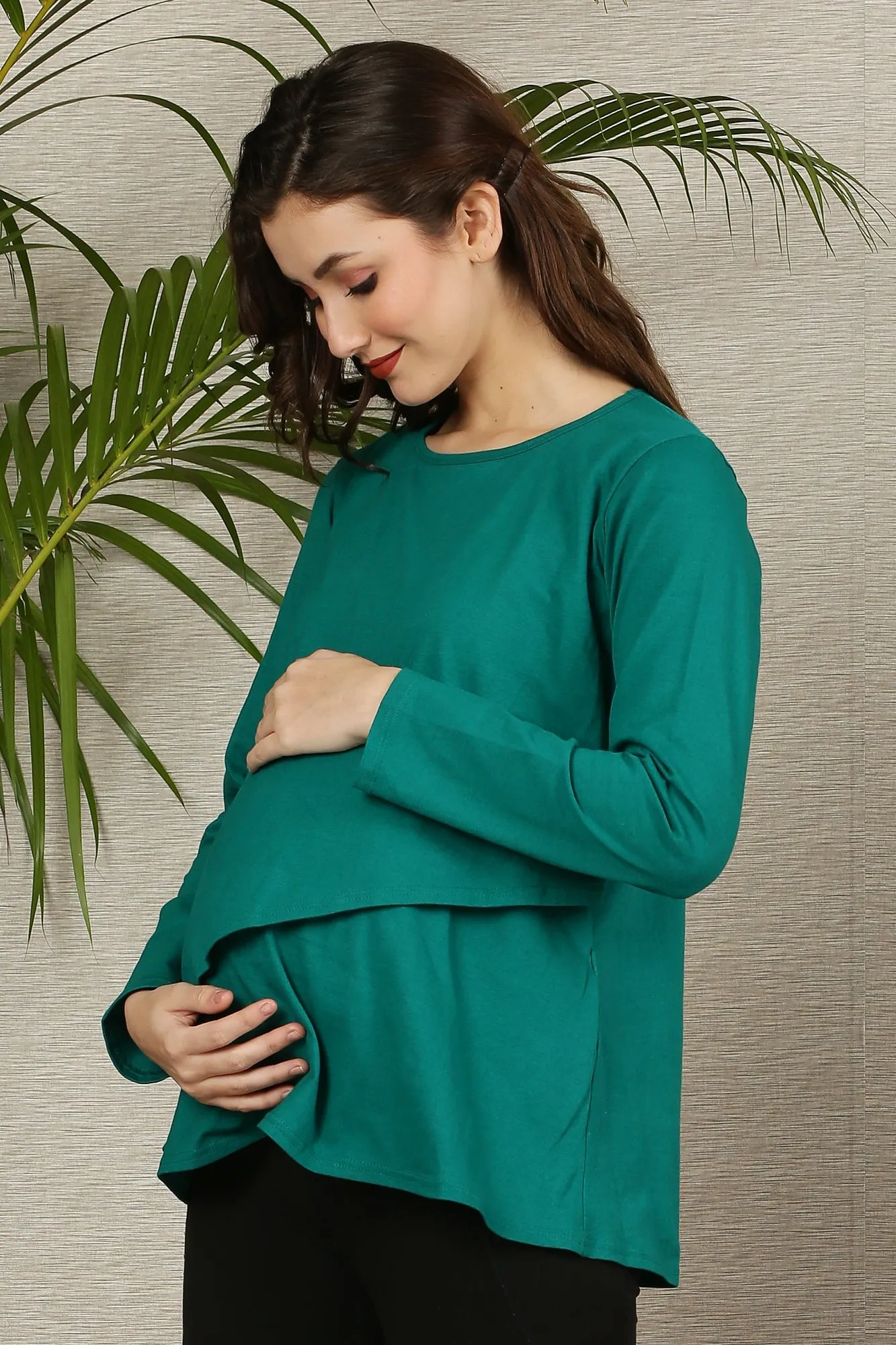 Bottle Green Maternity & Nursing Flap Top