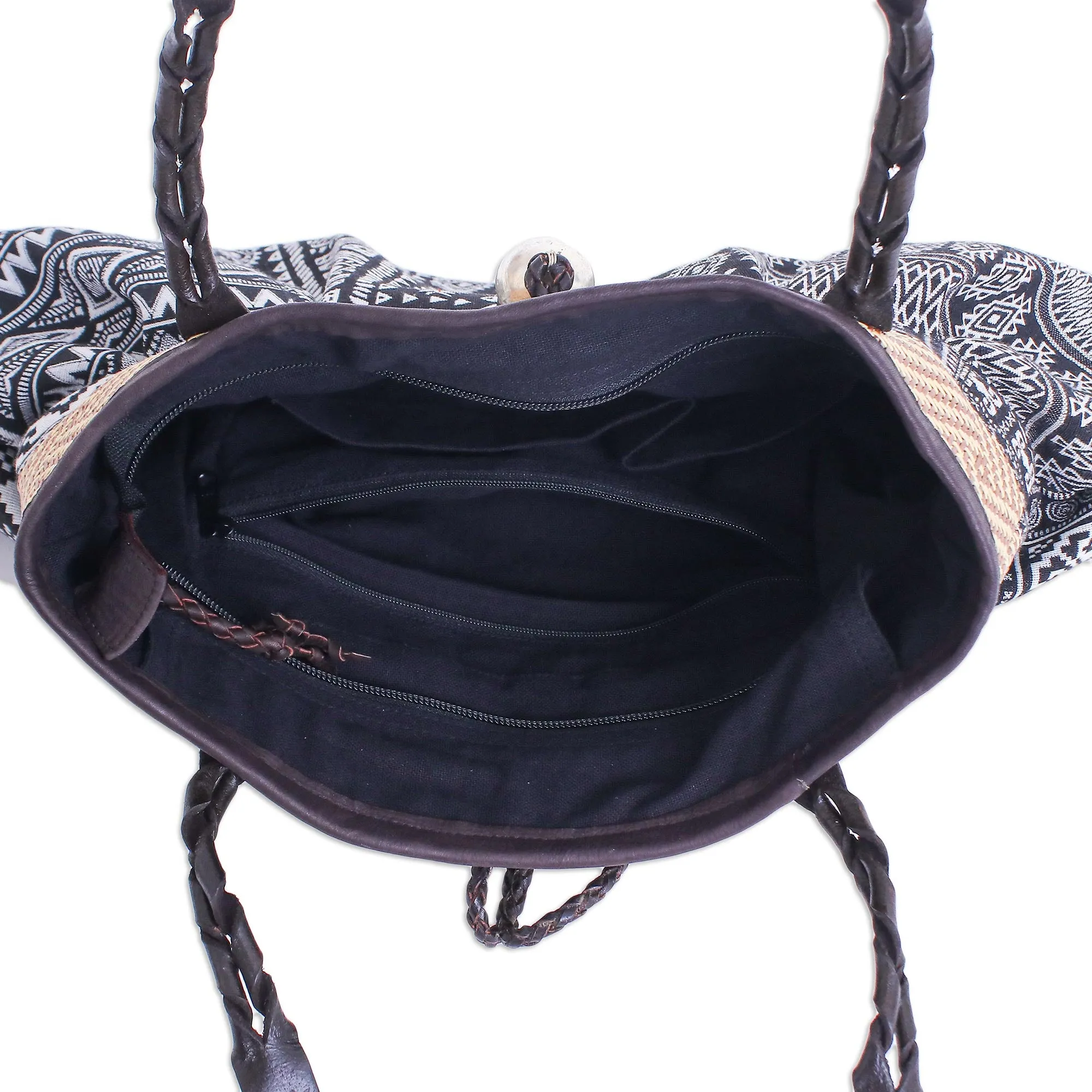 Breathe Easy in Black Black and White Cotton Blend Shoulder Bag