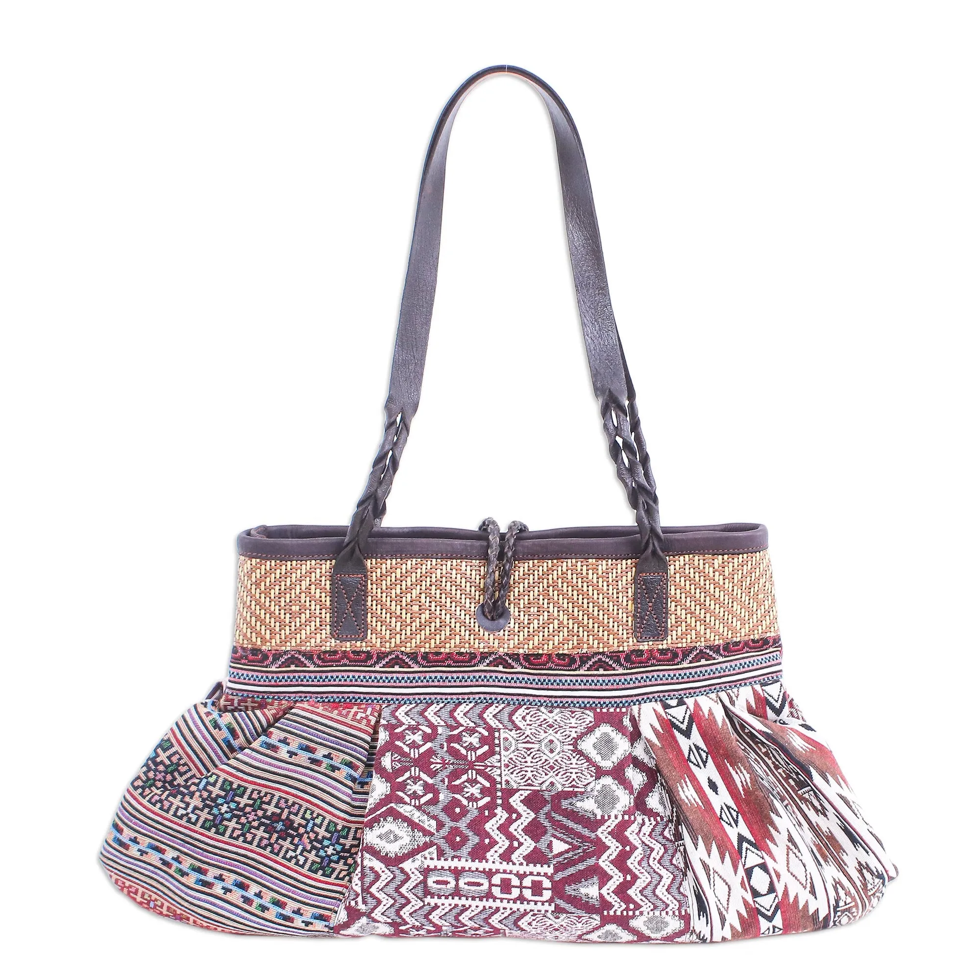 Breathe Easy in Red Cotton Blend Geometric-Motif Shoulder Bag