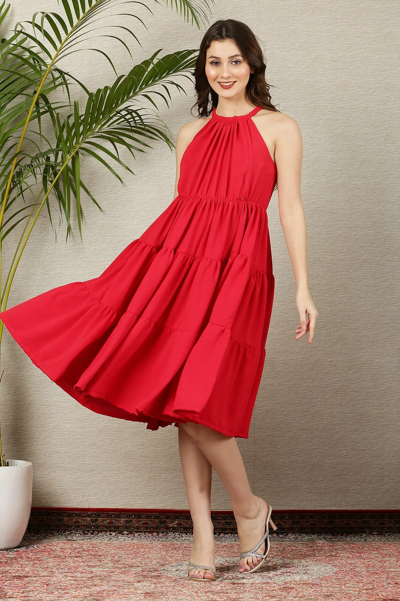 Breezy Scarlet Layered Maternity & Nursing Flow Dress