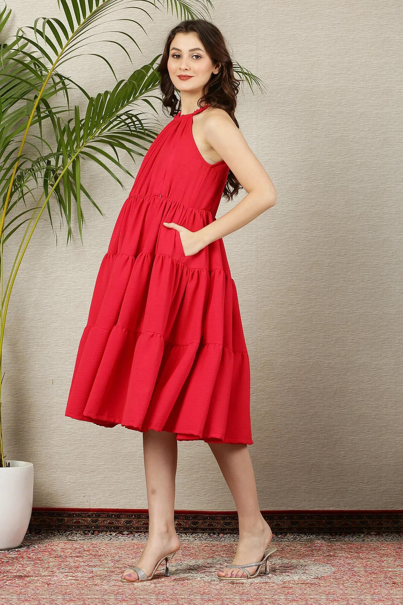 Breezy Scarlet Layered Maternity & Nursing Flow Dress