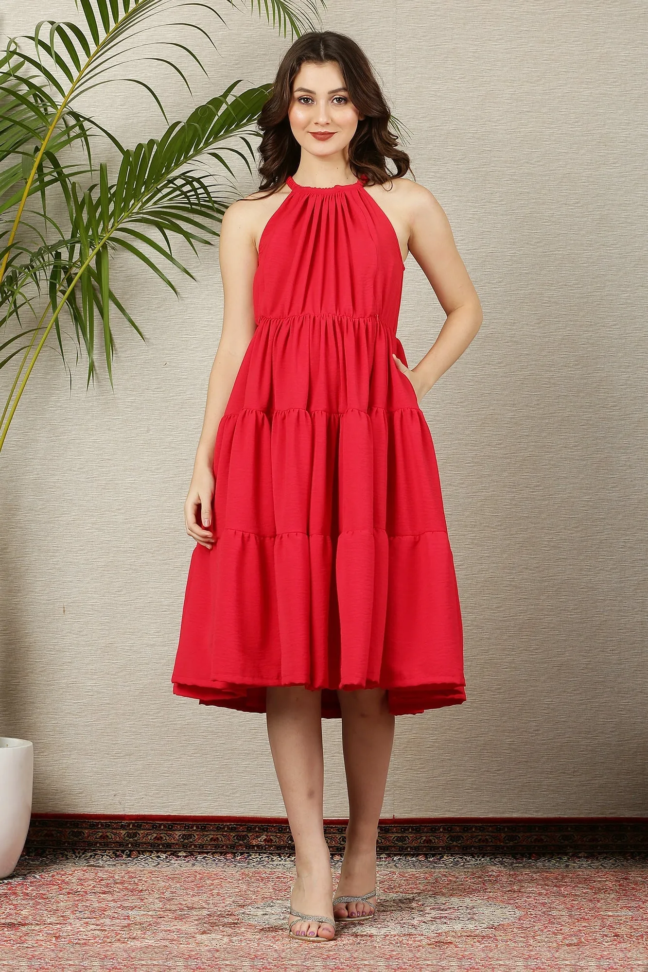 Breezy Scarlet Layered Maternity & Nursing Flow Dress