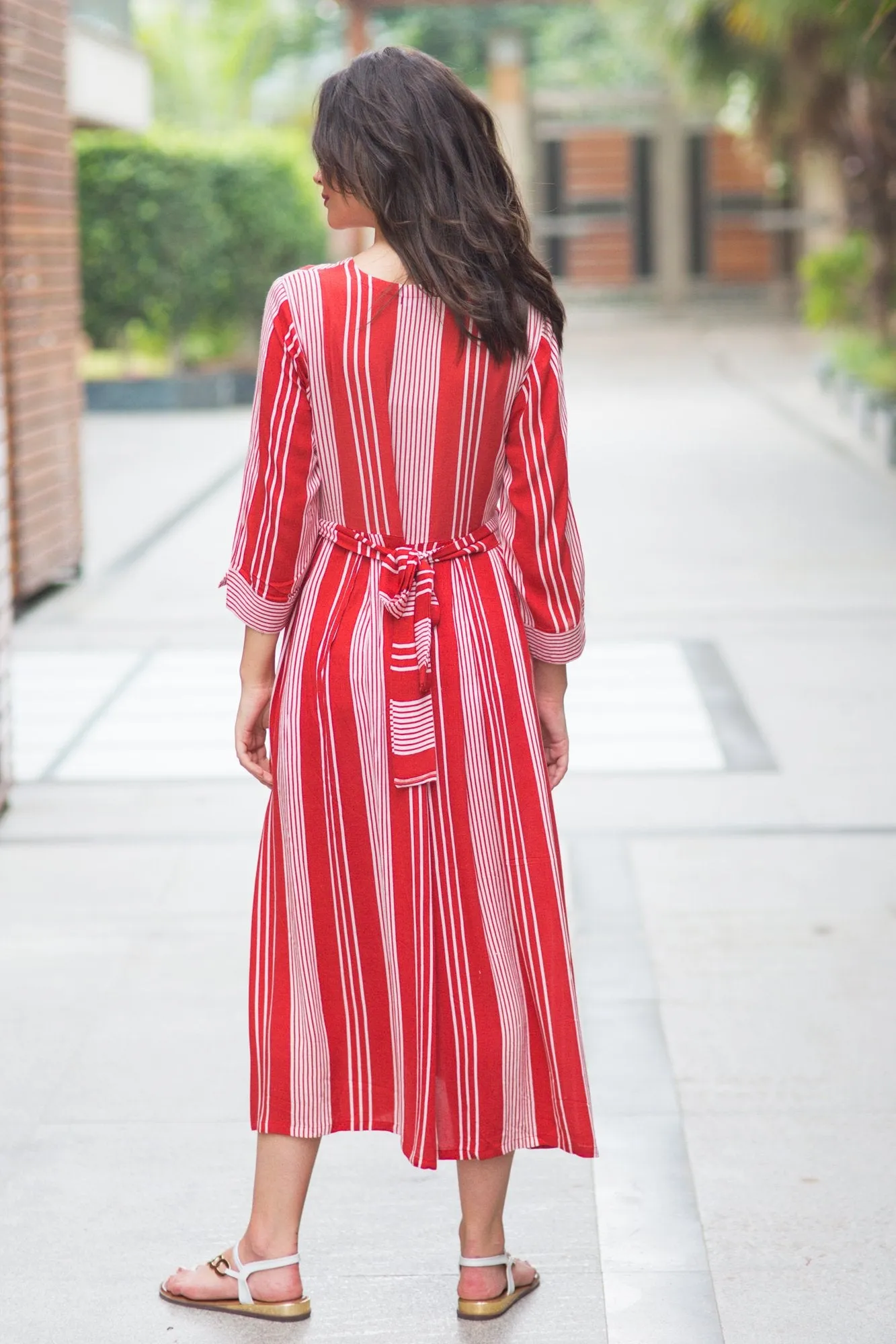 Cardinal Striped Pocket Maternity & Nursing Dress