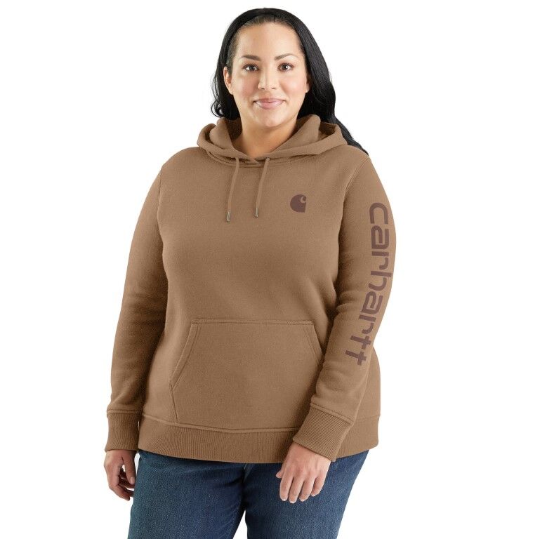 Carhartt Women's Relaxed Fit Midweight Logo Sleeve Graphic Hoodie in Flaxseed