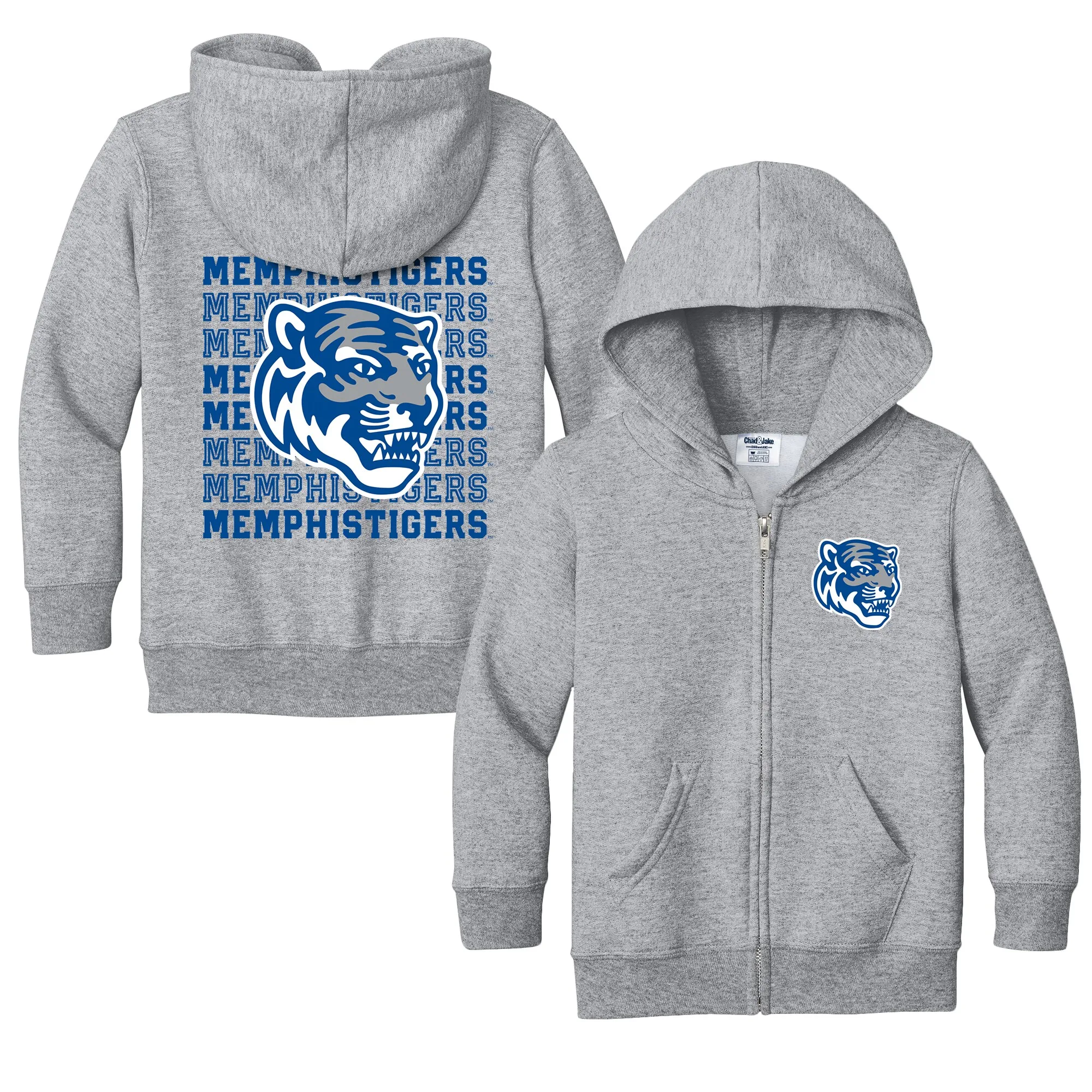 Chad & Jake Memphis Tigers Toddler Heather Gray Retro Full-Zip Hoodie Sweatshirt