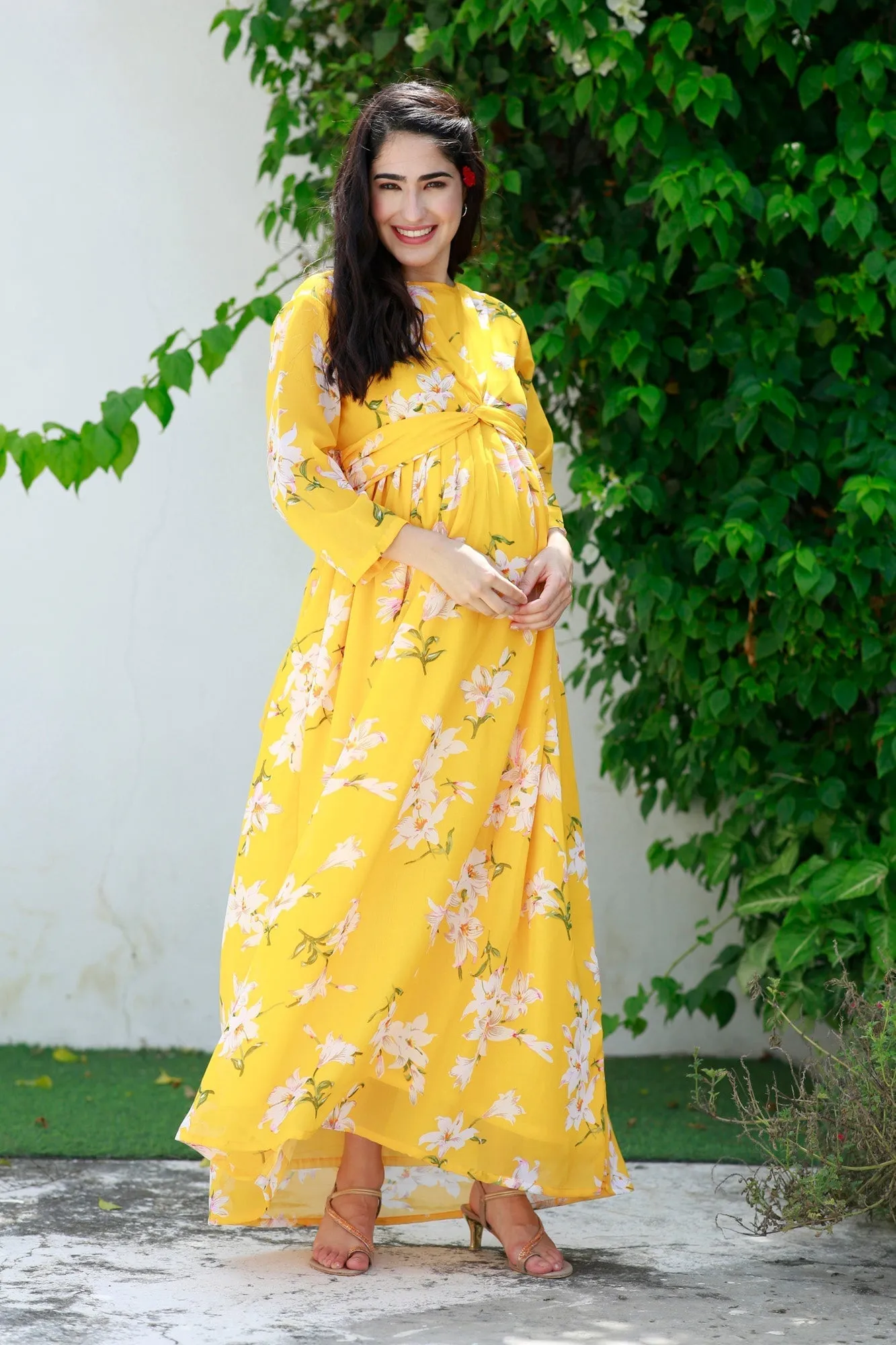 Cheery Sunny Blossom Maternity Knot Dress