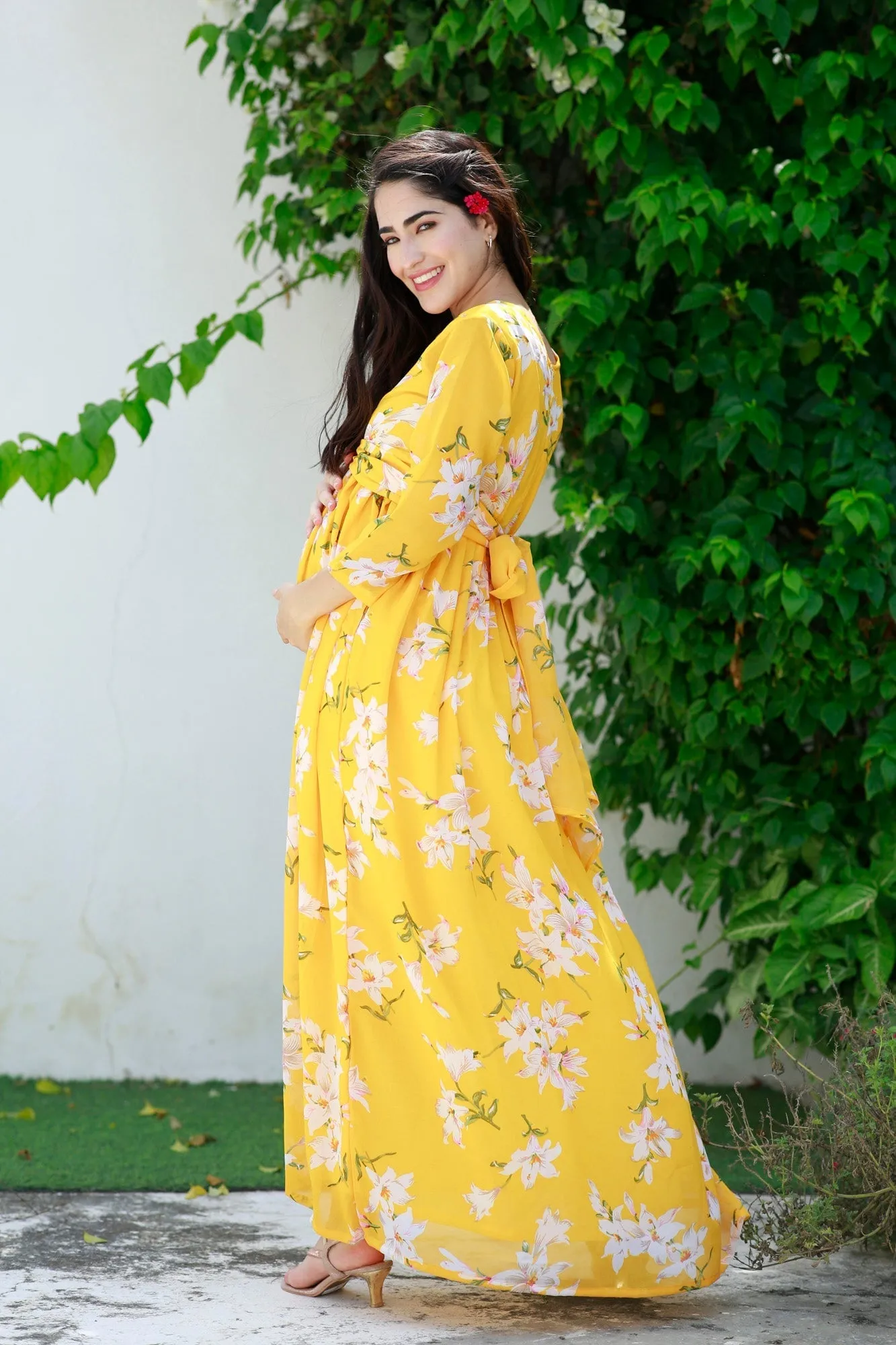 Cheery Sunny Blossom Maternity Knot Dress