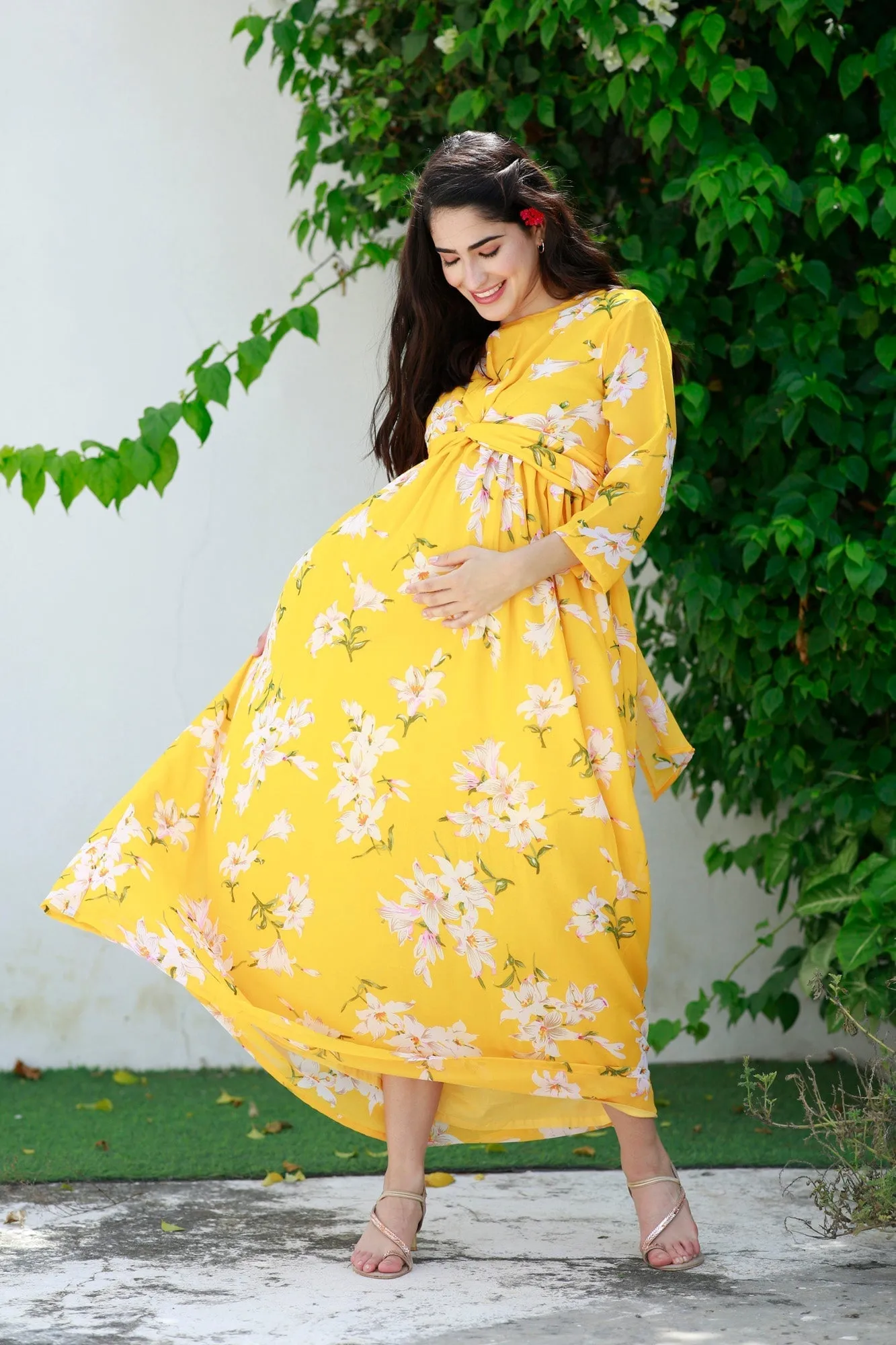 Cheery Sunny Blossom Maternity Knot Dress