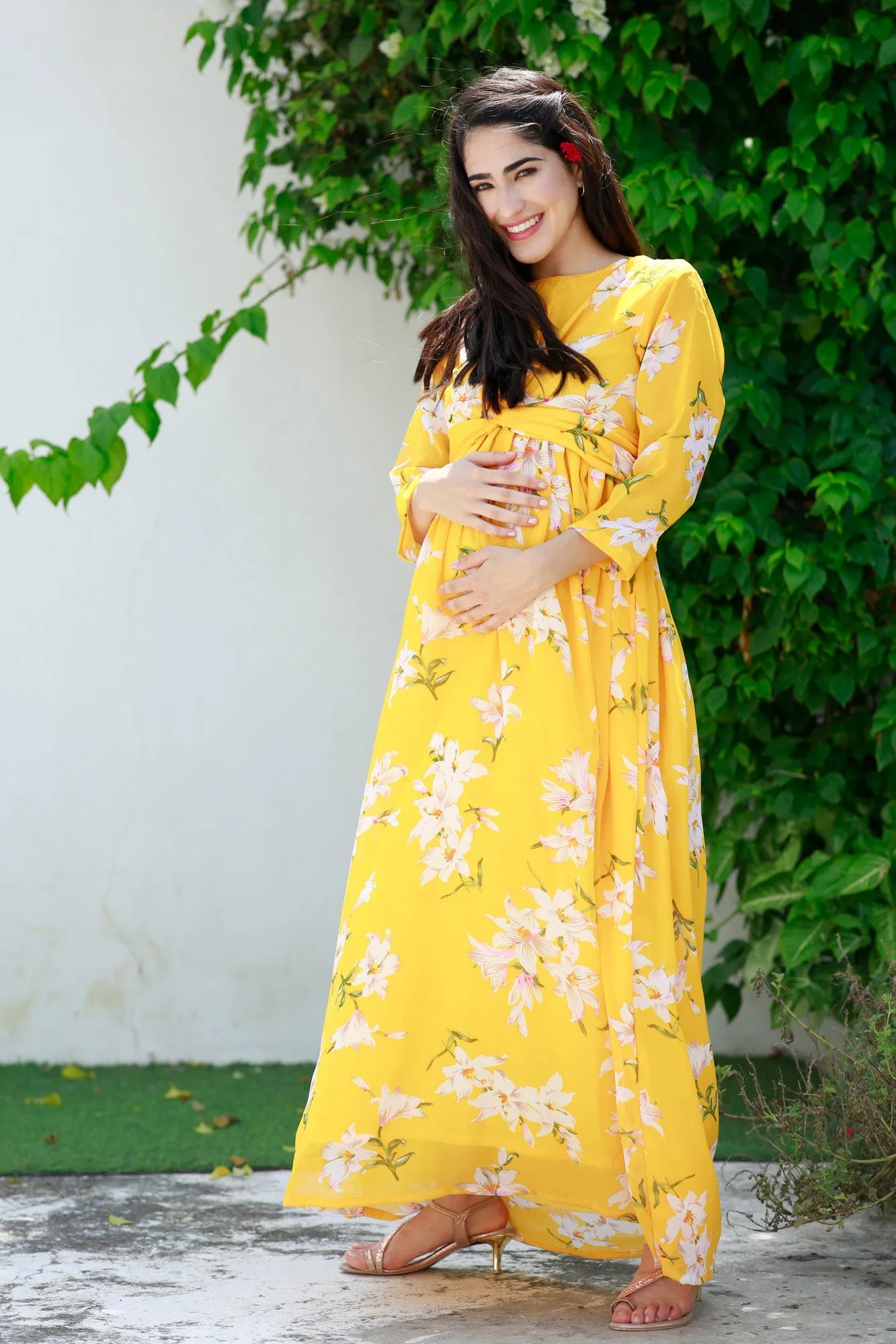 Cheery Sunny Blossom Maternity Knot Dress