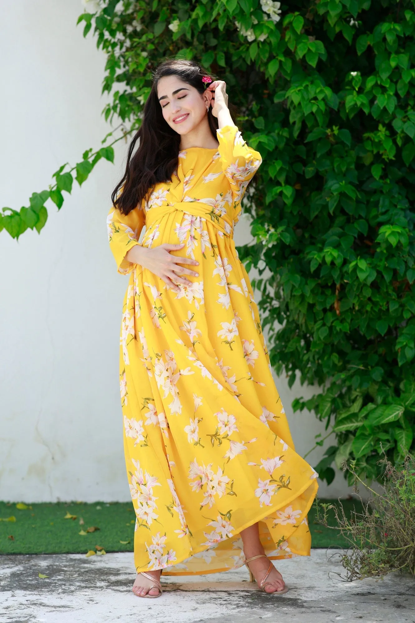 Cheery Sunny Blossom Maternity Knot Dress